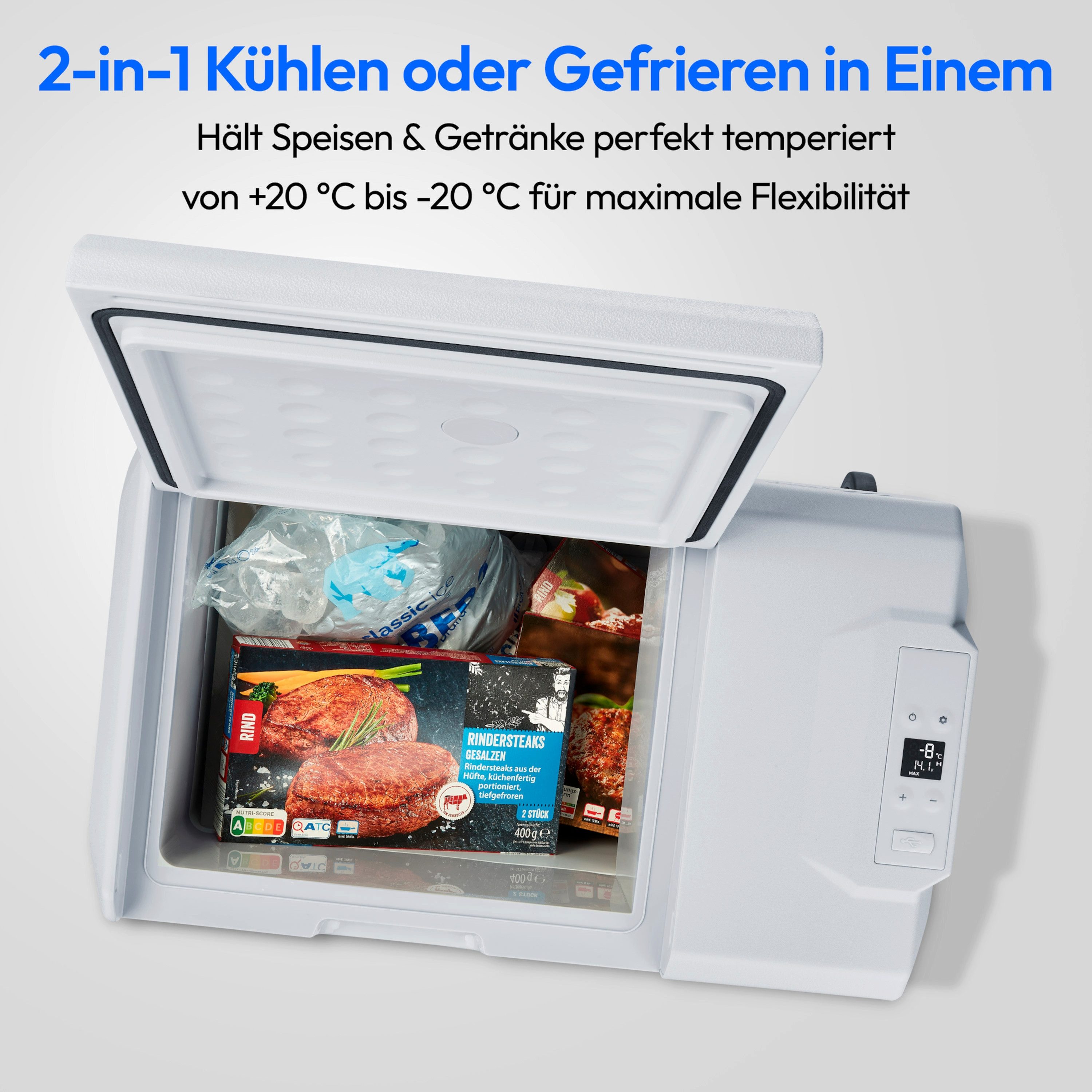 Medion® Kühlbox mit elektrische Kompressor MD13111, 40L Kapazität, elektrisch, USB, 230V, 12V, 24V, KFZ Adapter