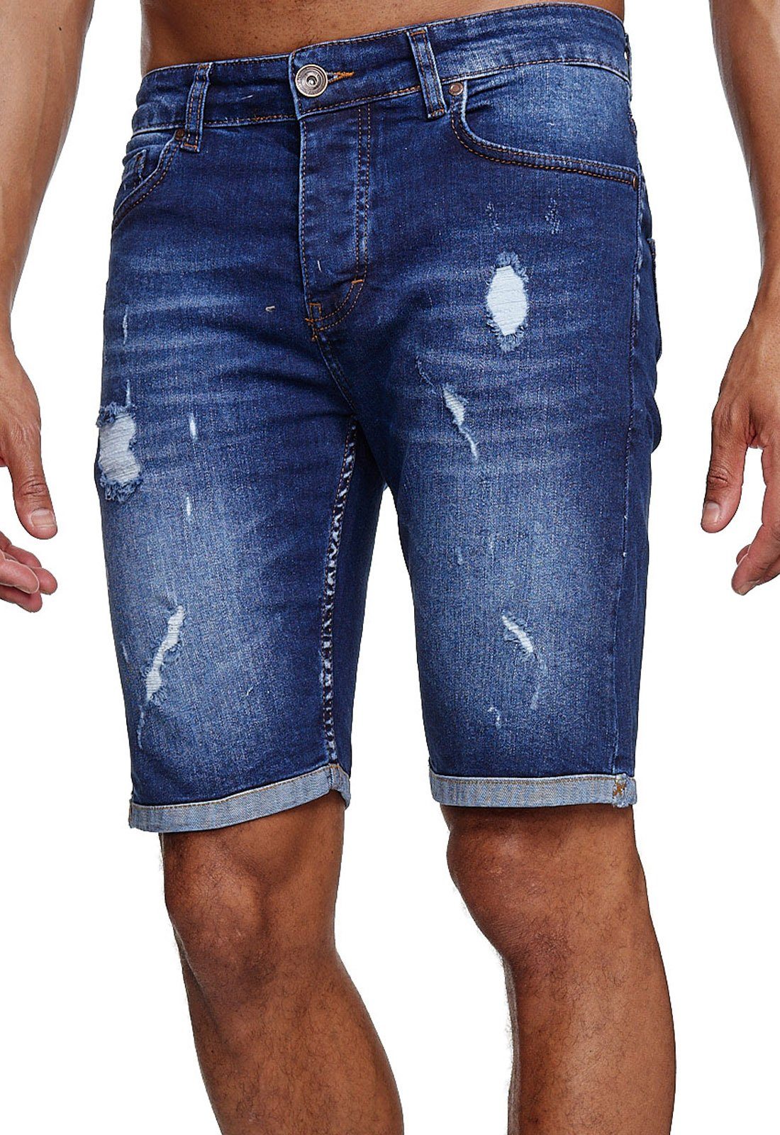 Reslad Jeansshorts Reslad Jeans Shorts Herren Kurze Hosen Sommer l Used Look Destroyed Destroyed Jeansbermudas Stretch Jeans-Hose blau