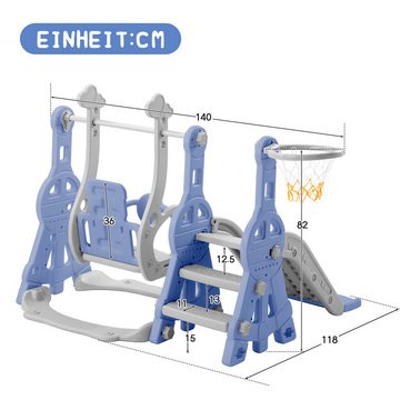 FUROKOY Rutsche Indoor Outdoor 4 In 1 Kinderrutsche Schaukel Kinderspielplatz, Garten Kinderrutsche mit Schaukel & Rutsche und Basketballkorb