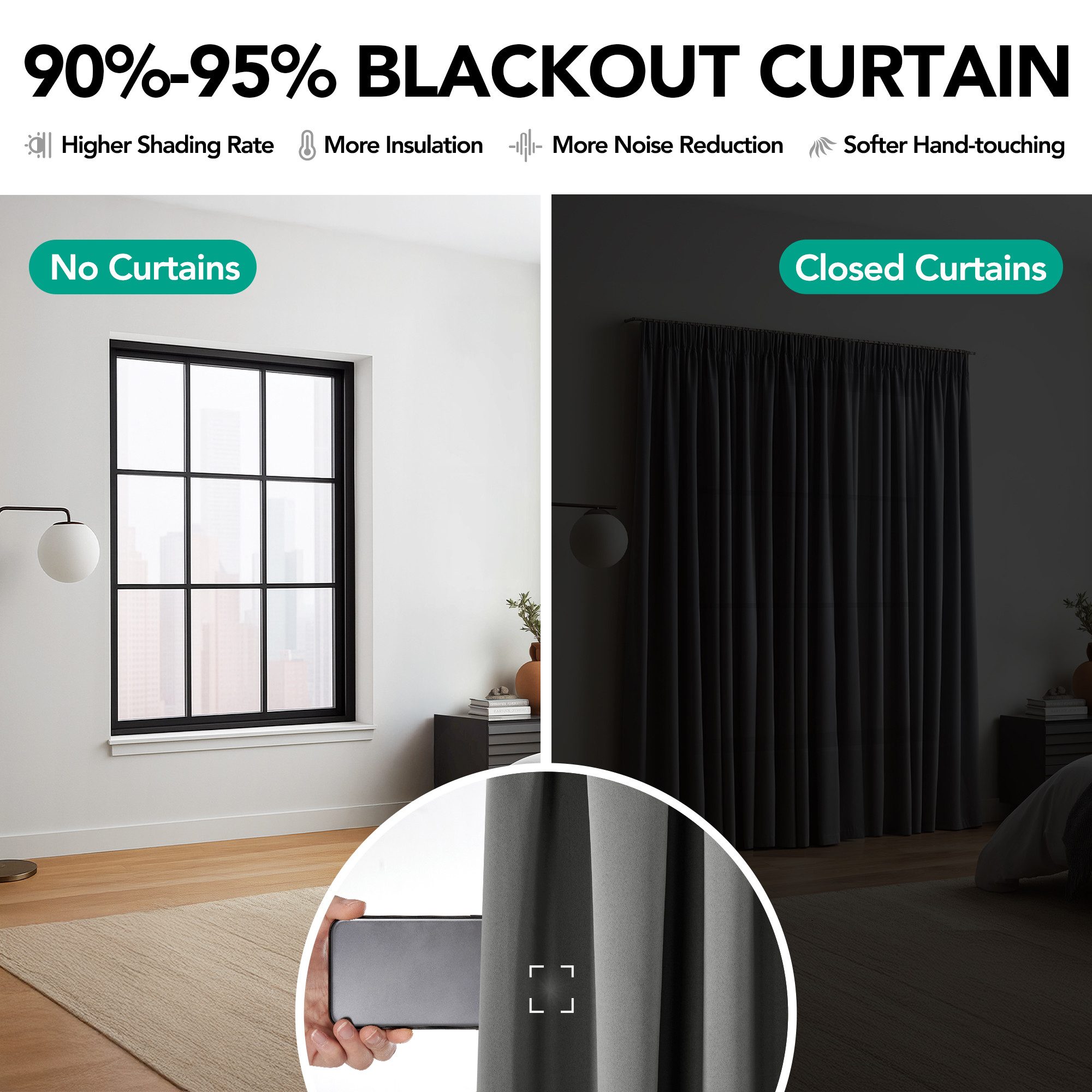 Deconovo Verdunkelungsvorhang Gardinen mit Kräuselband Vorhänge Wohnzimmer Kälterschutz 1 Stück, Vorhang blickdicht Lärmschutz Thermovorhang gegen Kälte pflegeleicht