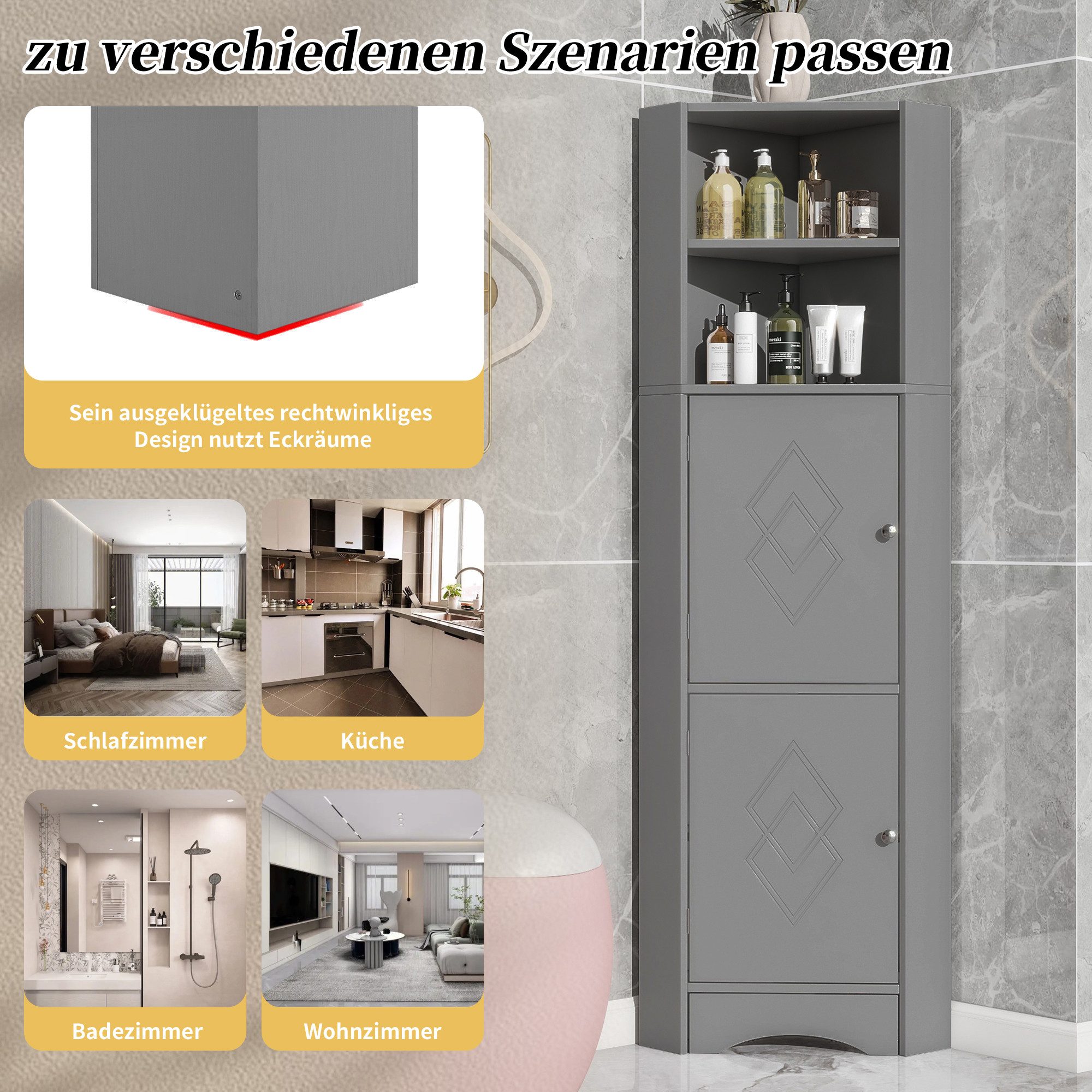Merax Eckschrank mit Einlegböden,Badezimmerschrank,Badkommode,155cm