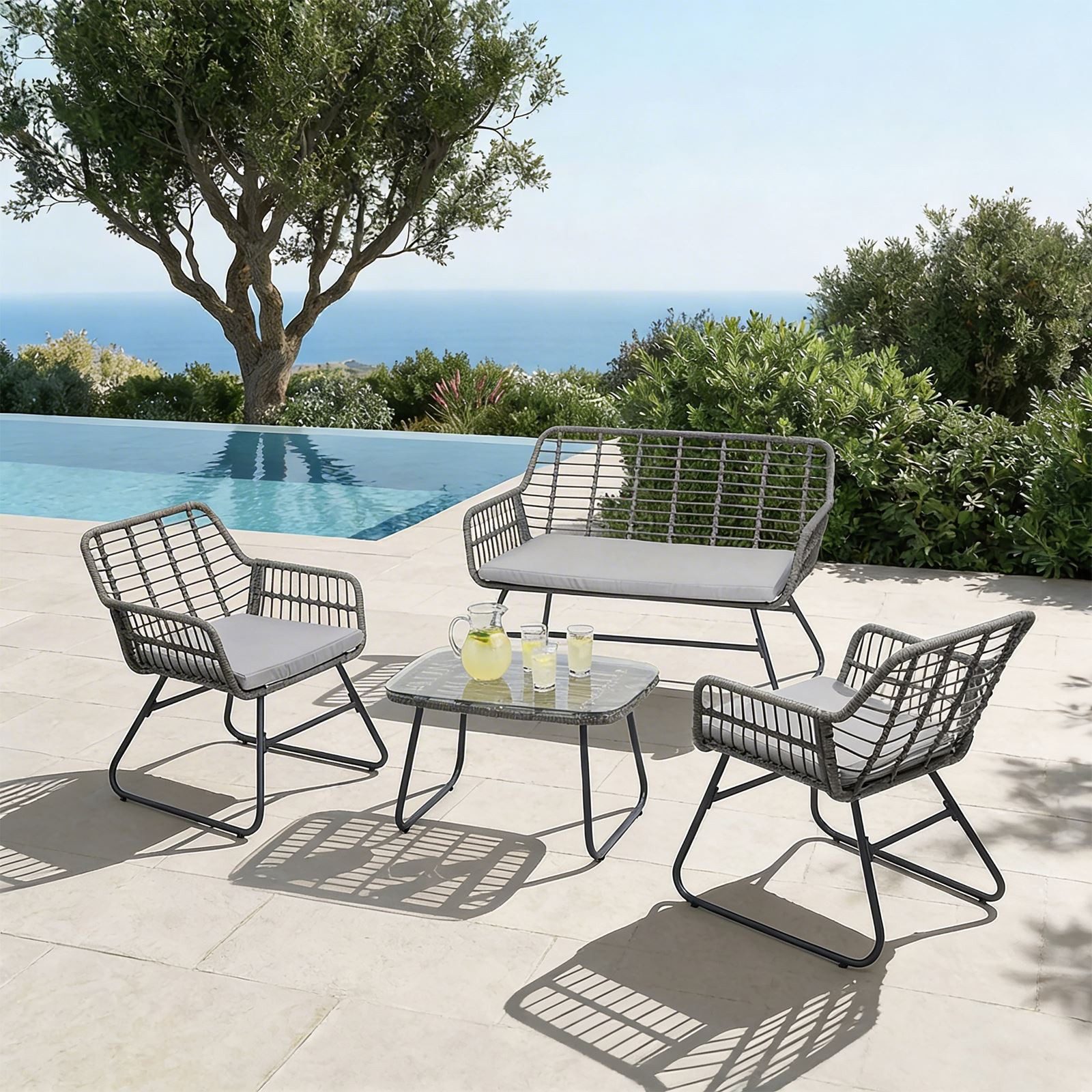 IDIMEX Gartenlounge-Set RIVIERA, Outdoor Lounge Set mit Zweisitzer, 2 Sesseln und Beistelltisch grau