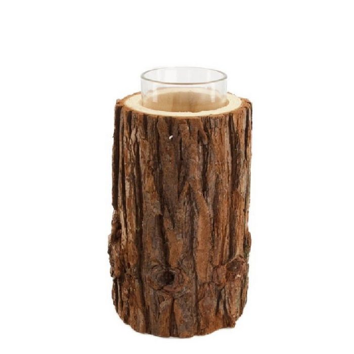 ReWu Kerzenständer Holzteelichthalter Baumstamm mit Glaseinsatz Ø 9 5 cm Höhe 18 cm