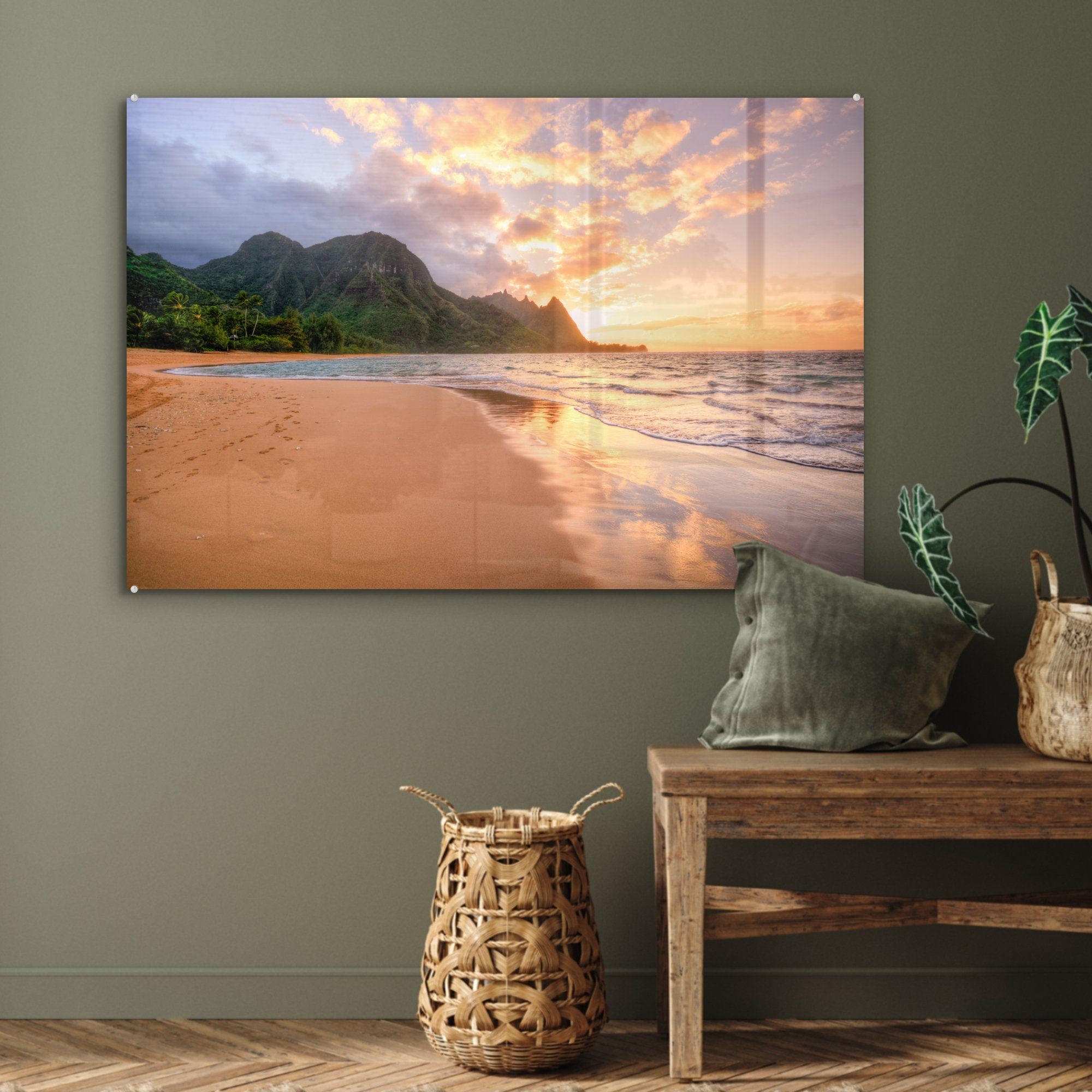 MuchoWow Acrylglasbild Sonnenuntergang Schlafzimmer (1 St), & Wohnzimmer auf Kauai, Acrylglasbilder