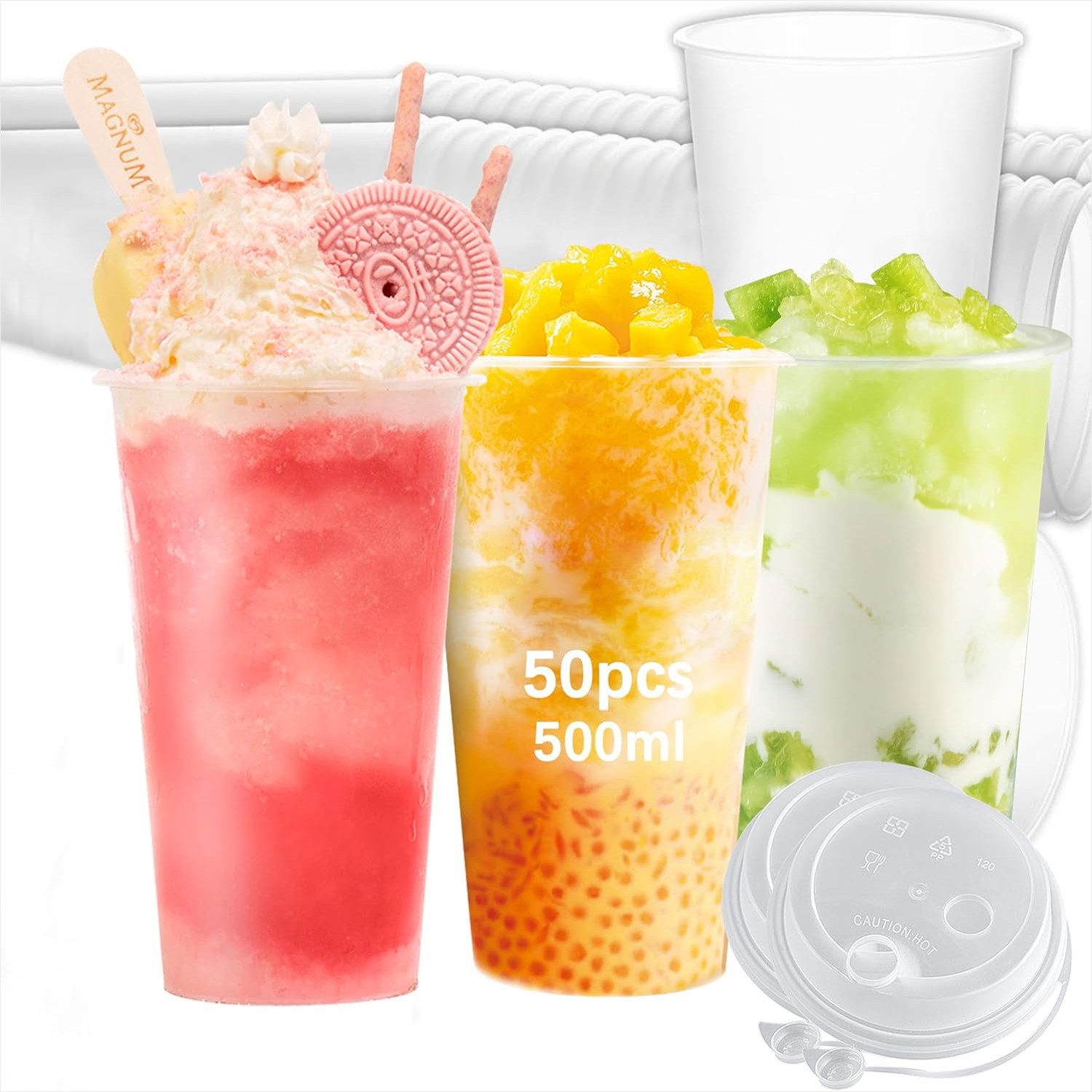 KingLux Многоразовая чашка 50 Stück 500ml Partybecher Set mit Deckel für Getränke und Events, Polypropylen, (50-tlg., 50stk.Partybecher Set), mit Deckel