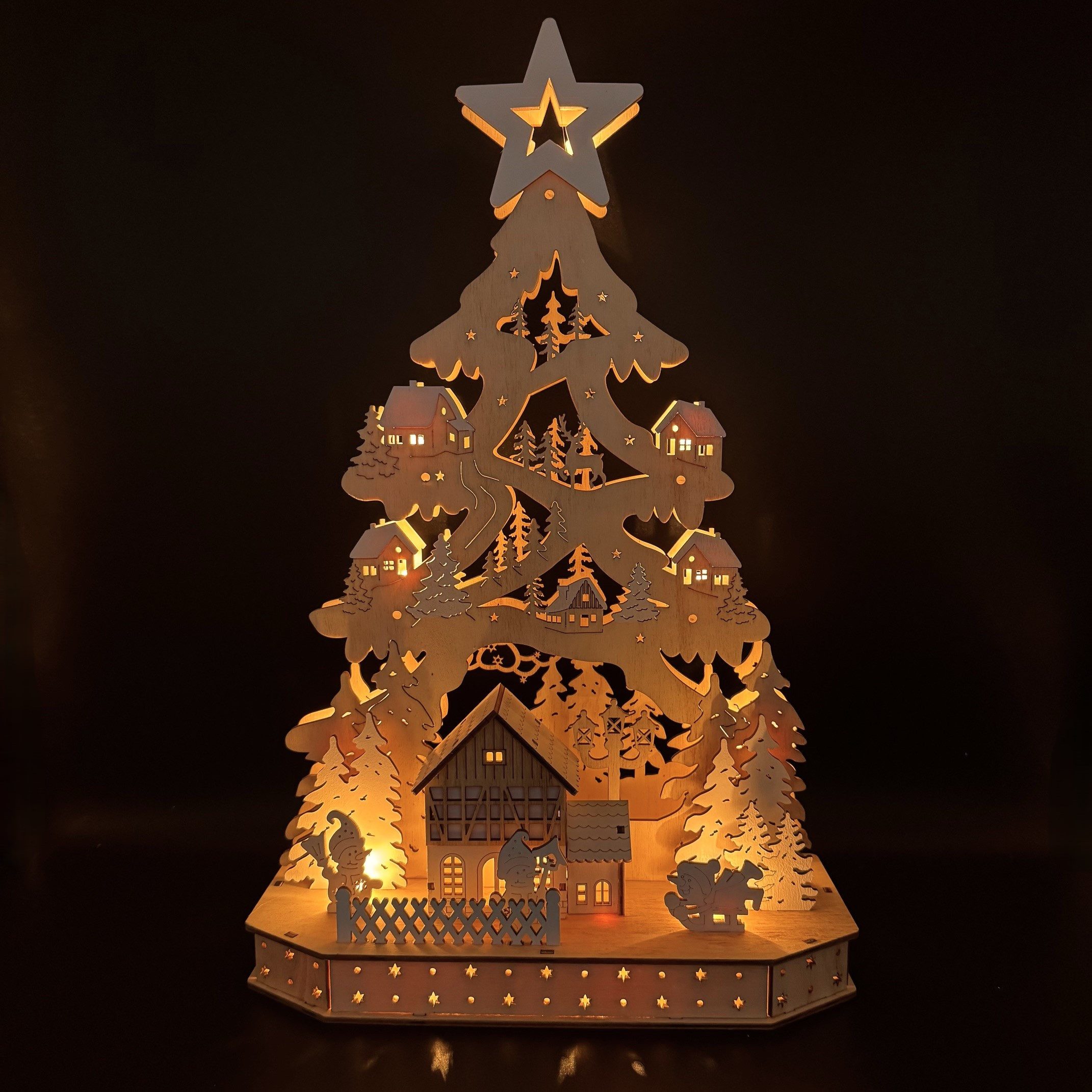 Online-Fuchs Lichterbogen mit LED-Lichterkette & 6-Stunden Timer - Lichterspitze Weihnachtsdeko, liebevoll gestaltete Winterlandschaft mit süßen Schneemännern – Bild 4 von 5
