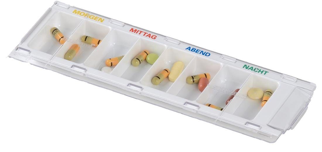 helmut schwarz gmbh Pillendose Melipul Tablettendose Medikamentendispenser für 1 Tag mit 8 Fächern (Stück, 1 St., Tablettendosierer), Medikamentendosierer Tablettenbox Pillendose Pillenbox