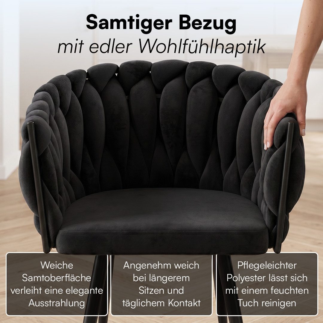 skølm Esszimmerstuhl & Drehstuhl Sudri mit Samtbezug gepolstert (2er Set, schwarz, Metallgestell, 2 St), Armlehnenstühle in Flecht-Look, verfügbar als 4er/6er Set