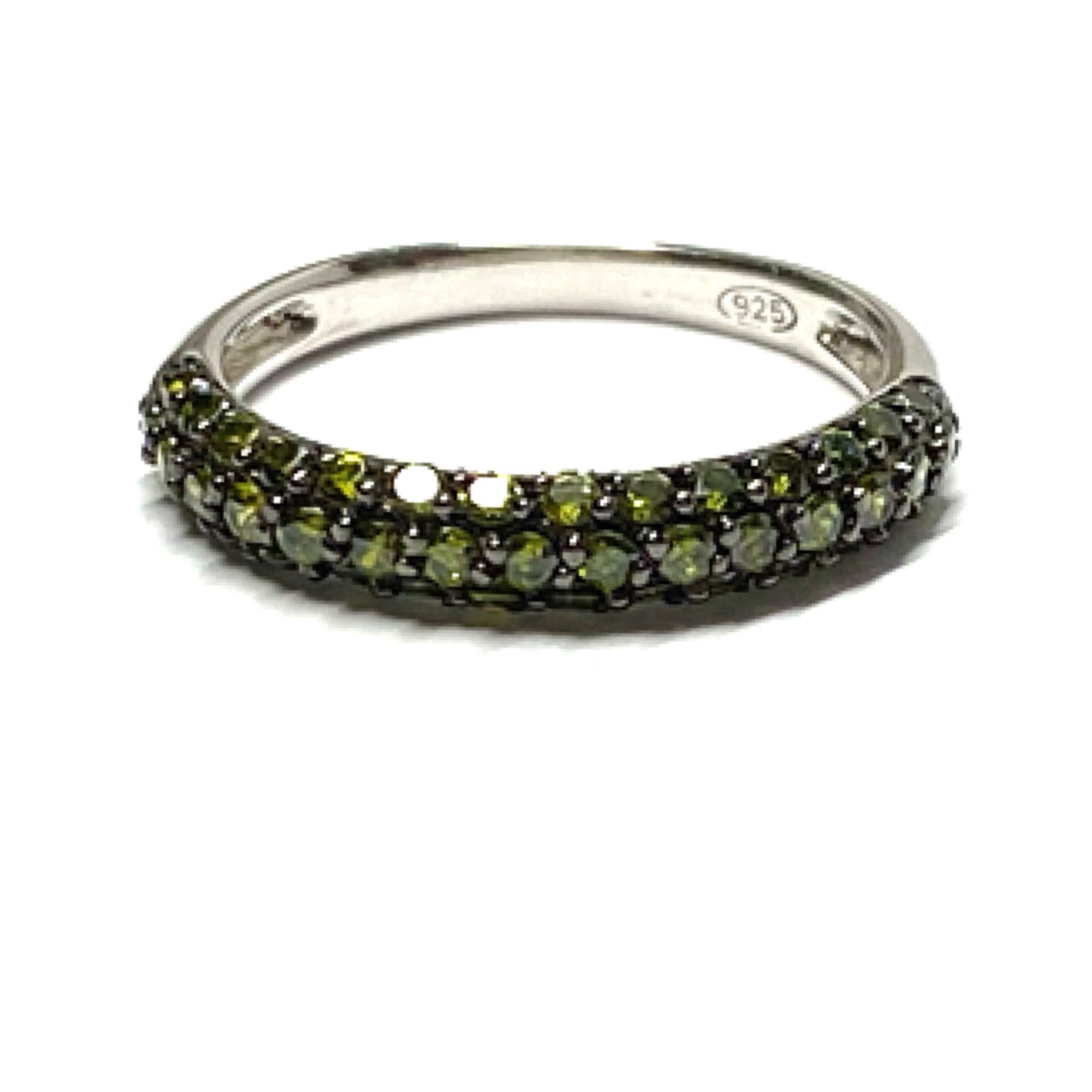 Silberring Bandring 925/- Silber rhodiniert Zirkonia grün Silberring Ring #51