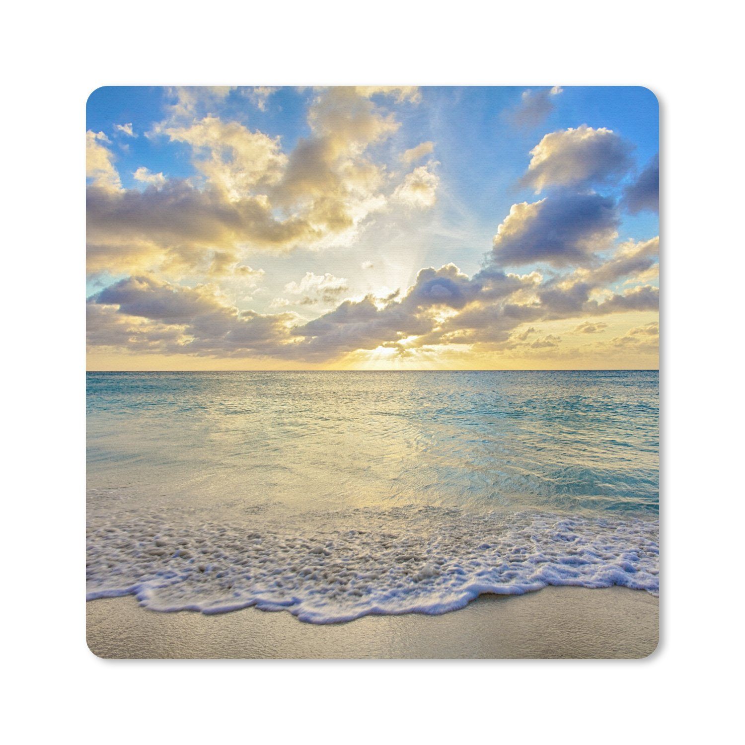 MuchoWow Mauspad Meer - Strand - Wolken - Sonne (1-St), Mousepad, Schreibtisch Zubehör, Deko, 20x20 cm