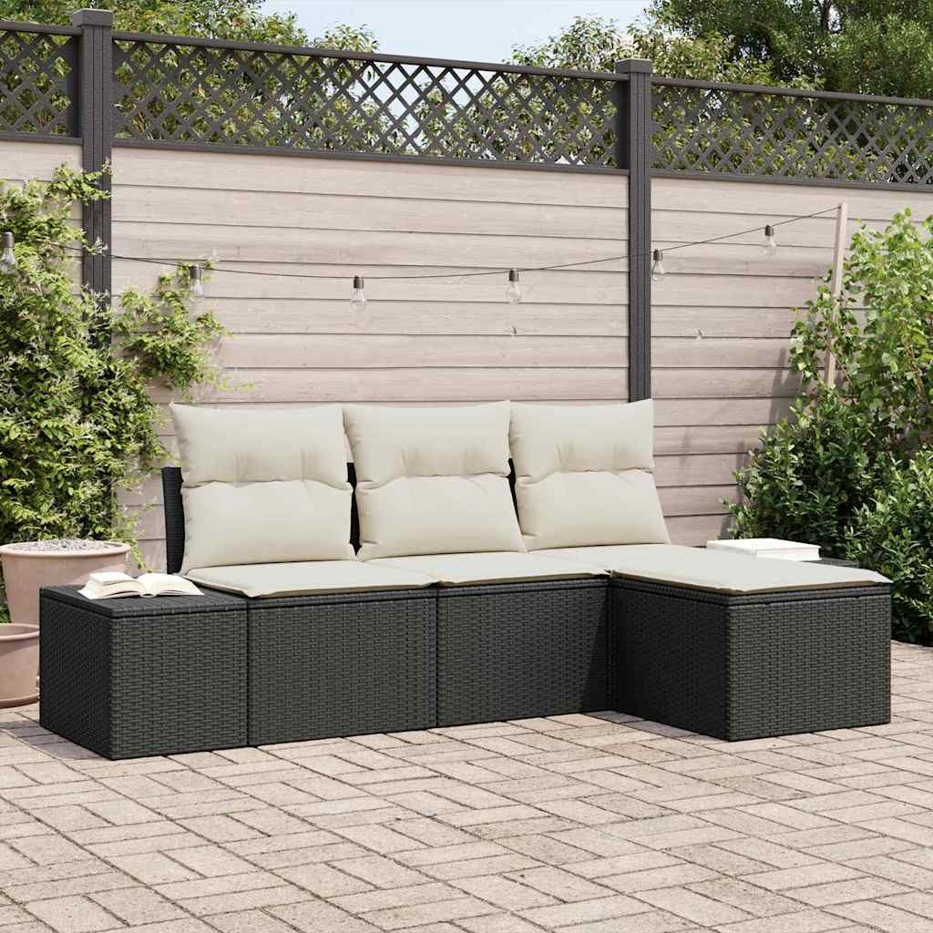 vidaXL Gartenlounge-Set Garten-Sofa-Set 4 stk. Schwarz und Creme Poly-Rattan, (4-tlg)