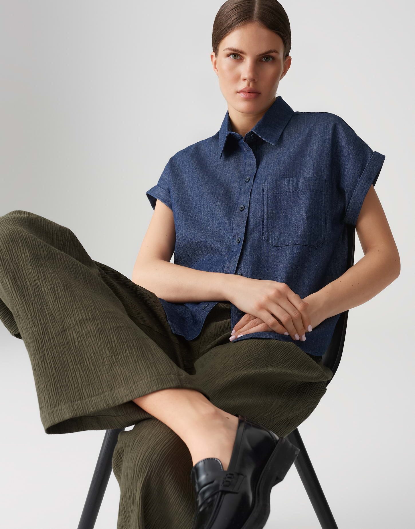 OPUS Kurzarmbluse FOLMES aus Chambray
