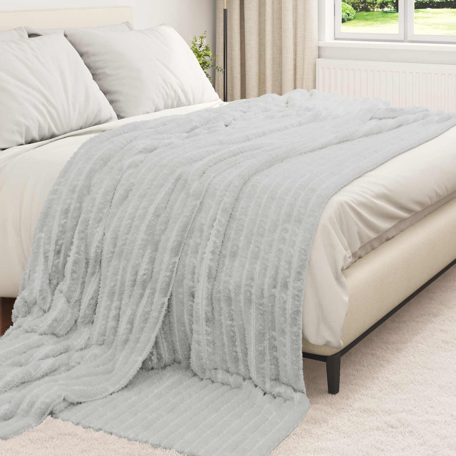 vidaXL Bettüberwurf Überwurfdecke Grau 240 x 220 cm Fleece