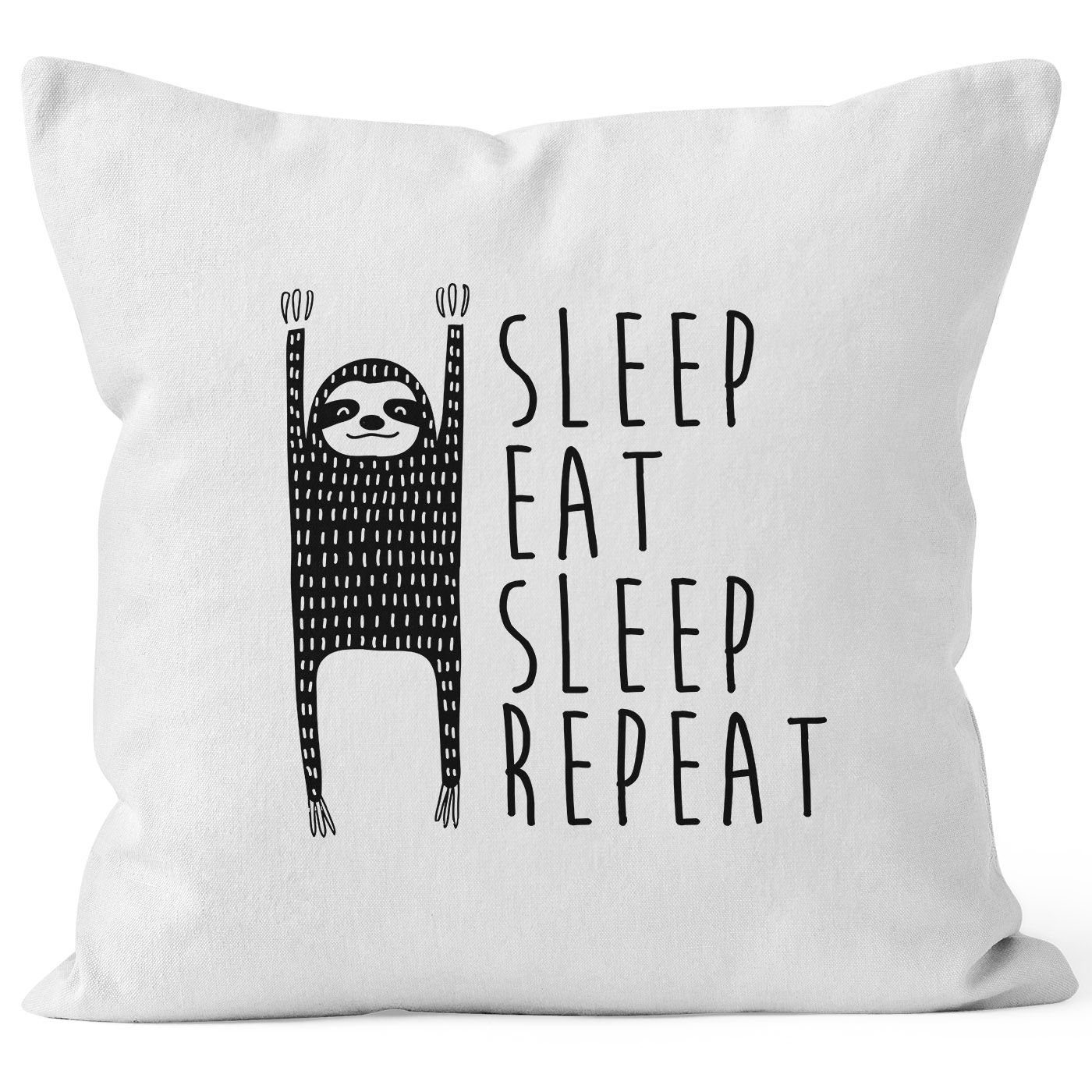 MoonWorks Dekokissen lustiger Kissenbezug Sleep eat Sleep Repeat Faultier 40x40 Baumwolle Moonworks® weiß