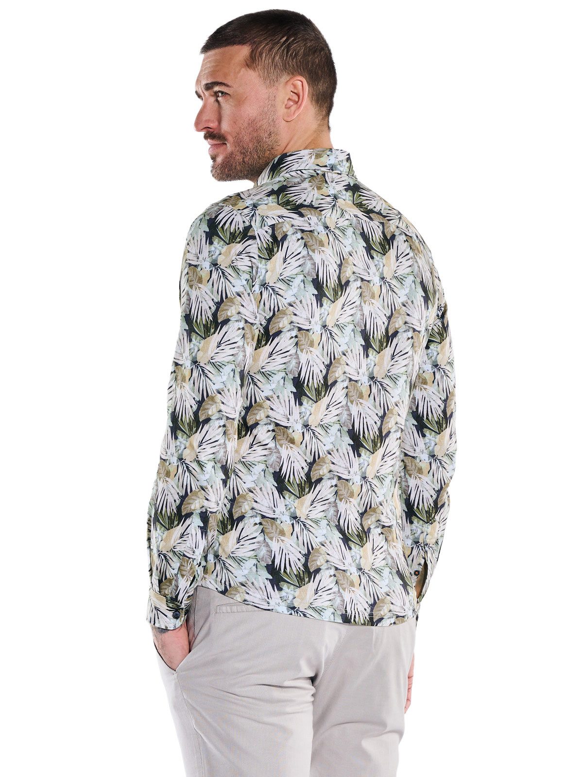 emilio adani Langarmhemd Herren Jerseyhemd mit tropischem Print, Beige