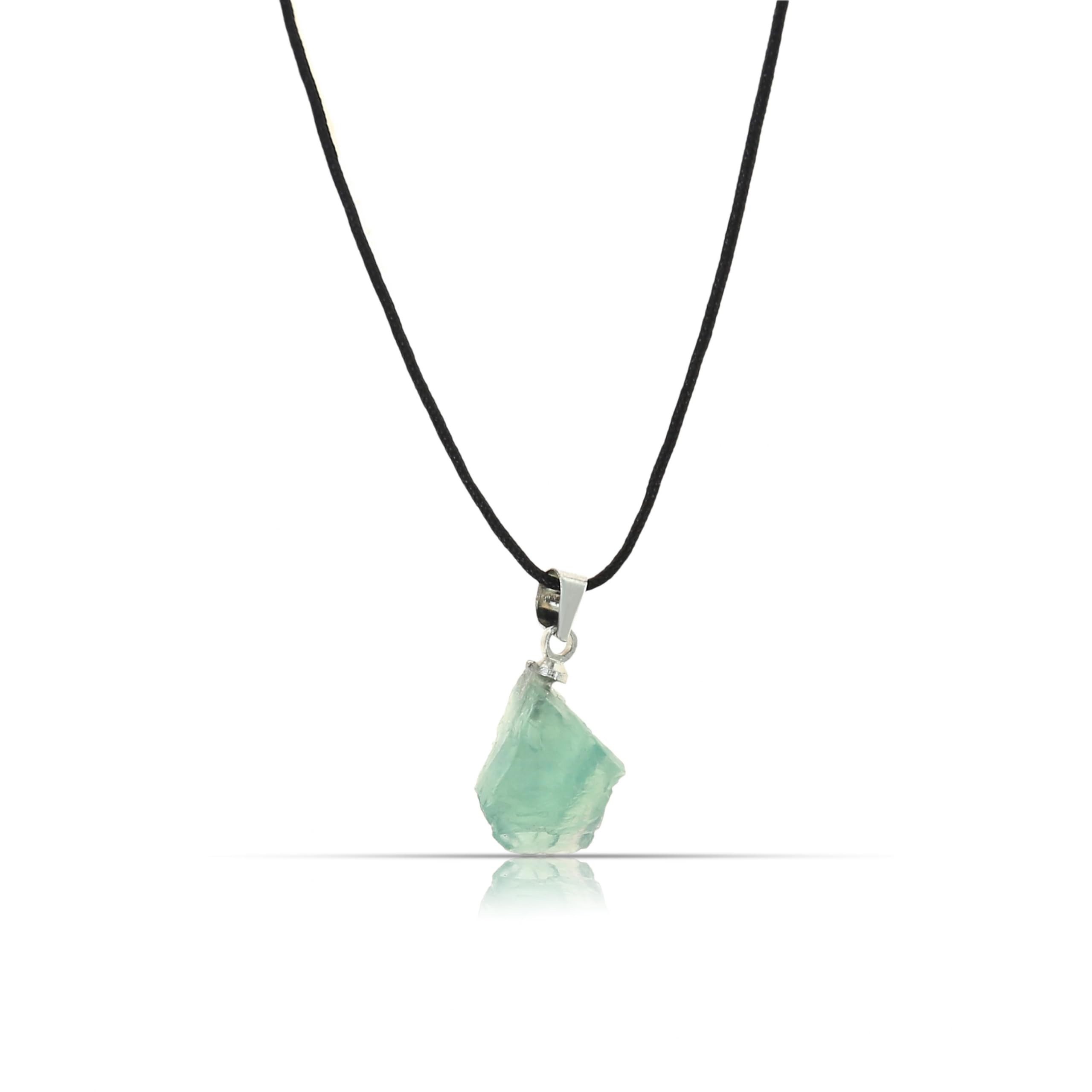 Kette mit Anhänger Schwarze Lederkette für Damen mit Grünem Edelstein