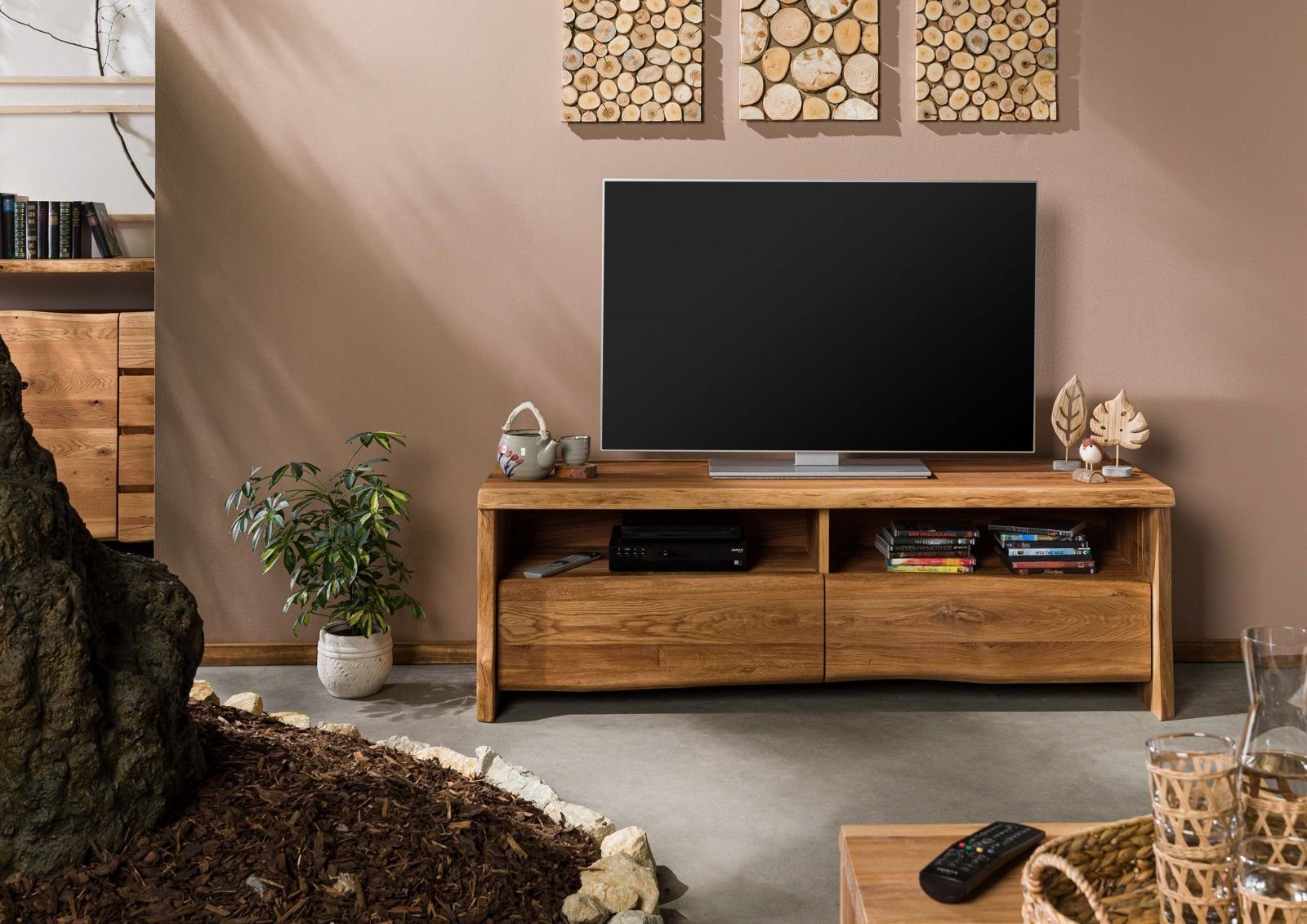 Massivmoebel24 TV-Board PURE OAK (Massivholz), TV-Board Wildeiche 151x45x50 natur geölt PURE OAK #108