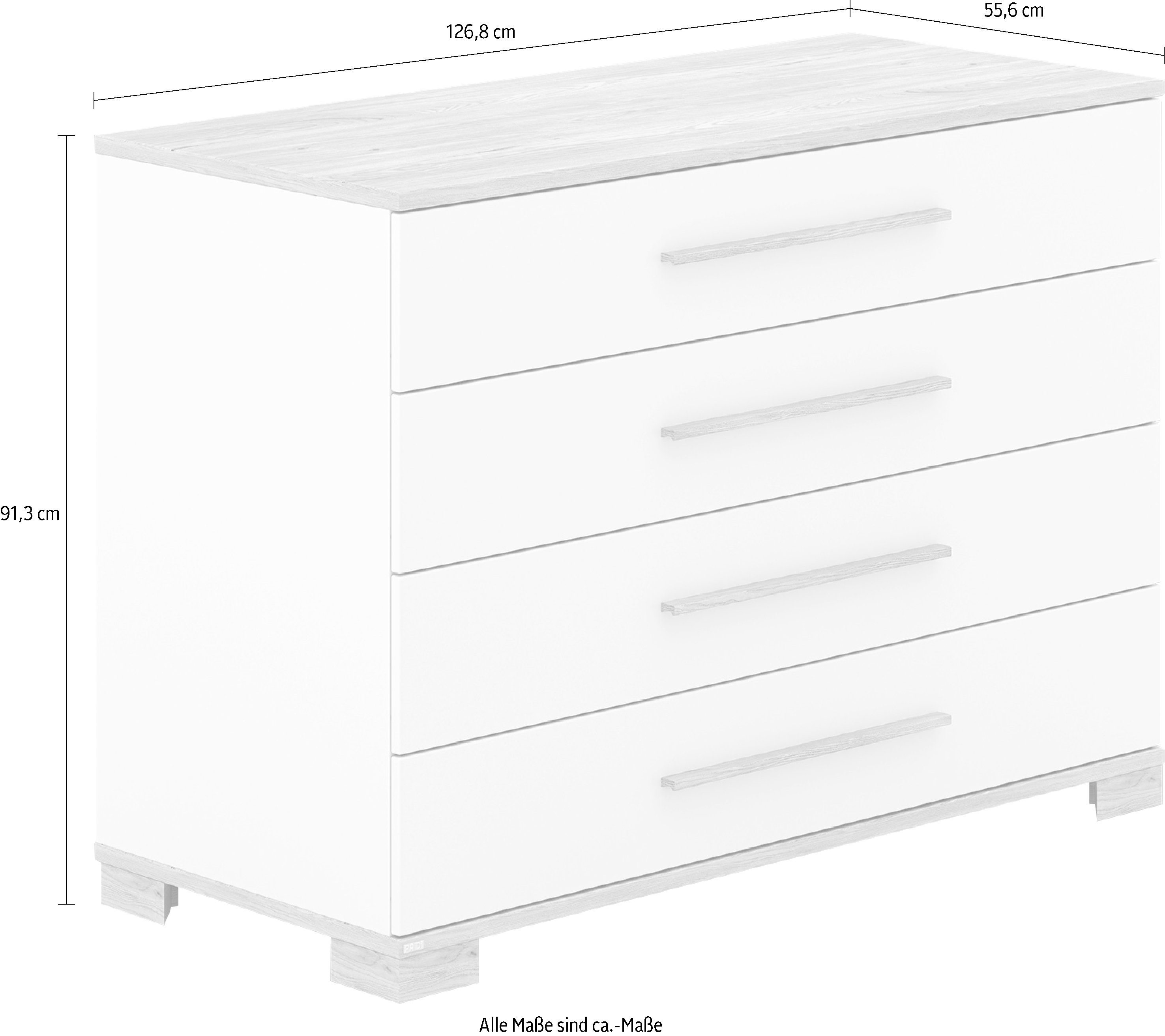 PAIDI wrap chest of drawers YOLANDA in white with oak decor, 4 drawers with softclose, solid wood handles, durable chest of drawers, tested safety