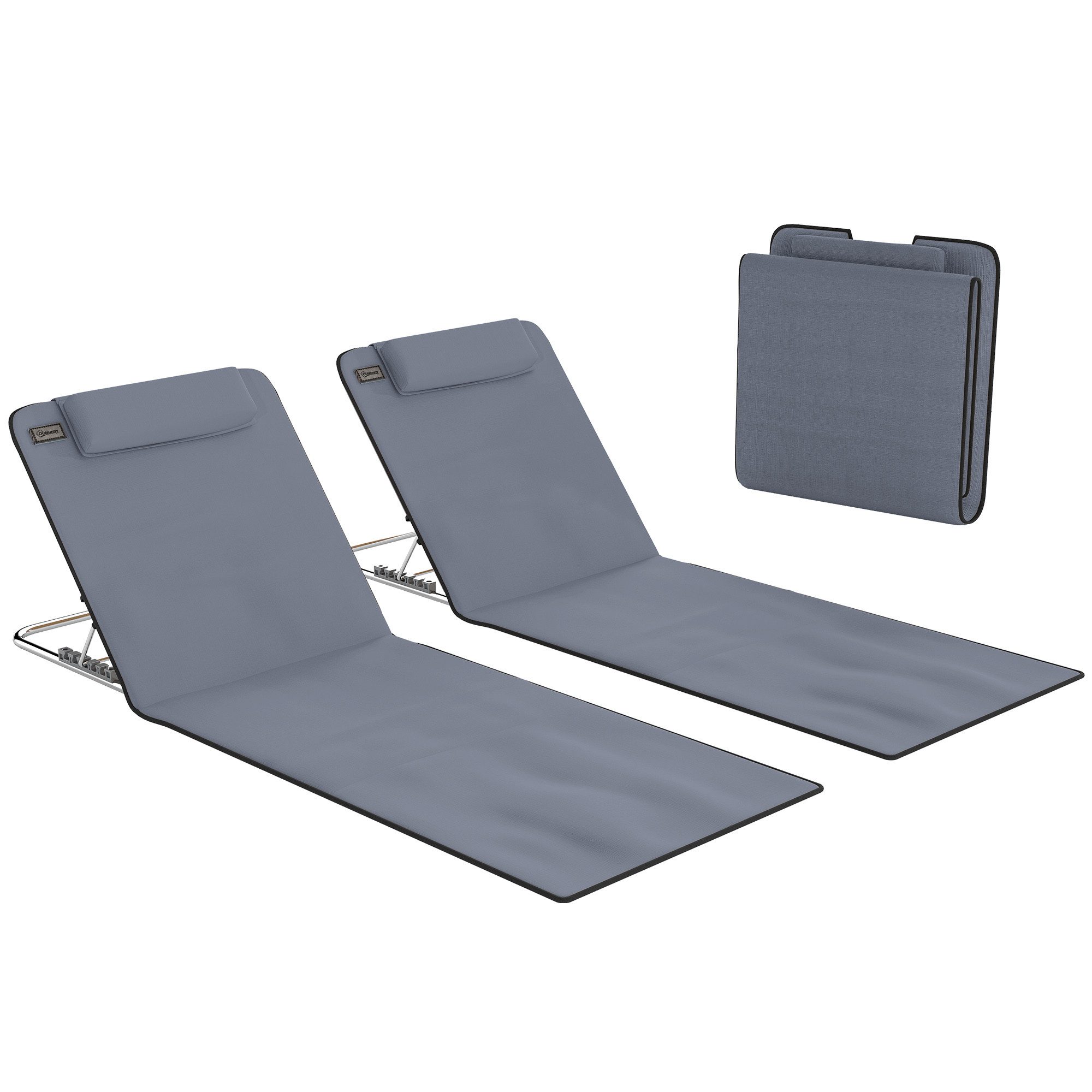 Outsunny Gartenliege Strandmatte mit Tragetasche, Faltbare Strandliege, 2 St., Strandmatratze, Stahl, Grau, 134 x 48 x 33-43 cm
