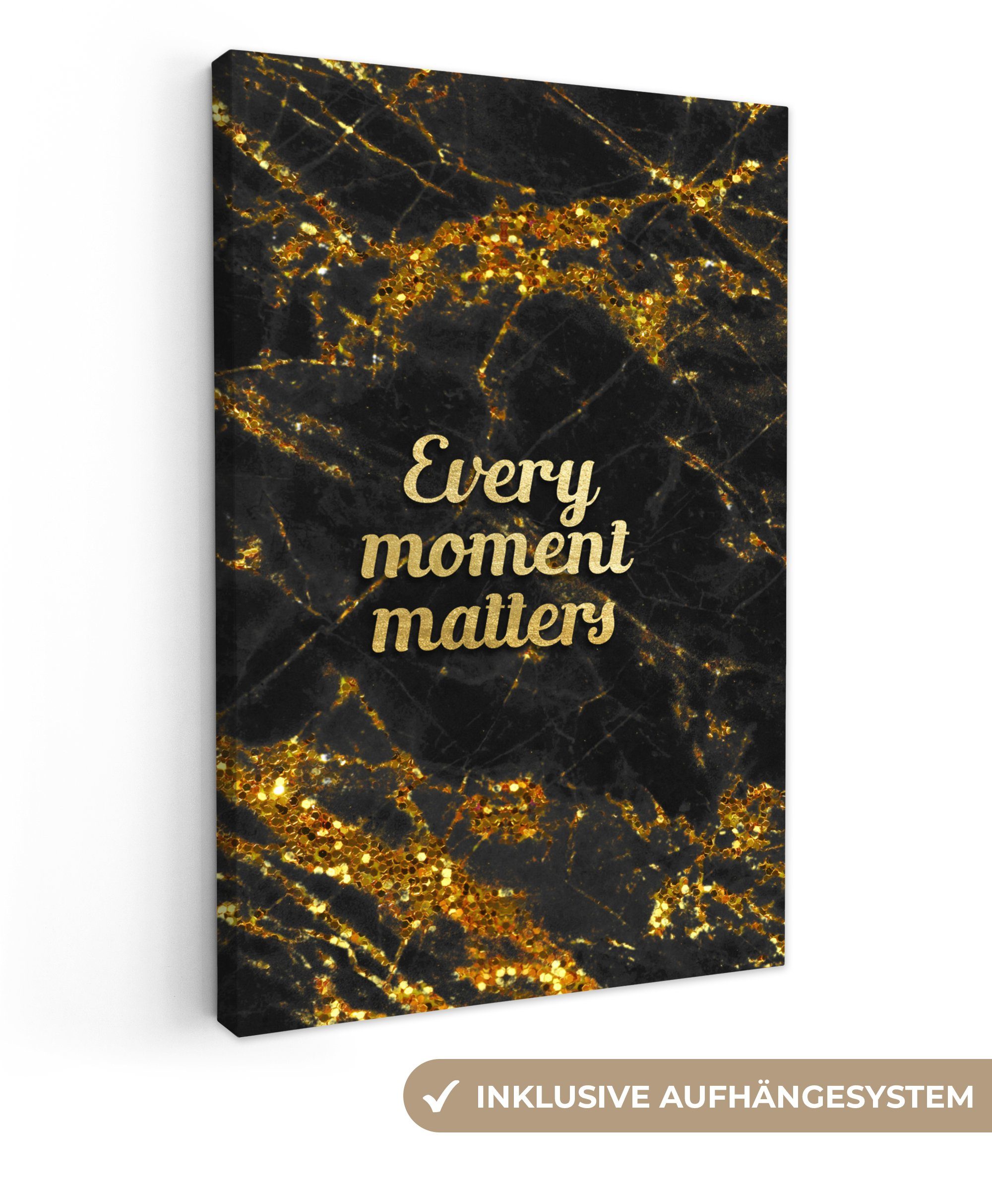 OneMillionCanvasses® Leinwandbild Zitate - Gold - Glitter - Marmor, (1 St), Leinwandbild fertig bespannt inkl. Zackenaufhänger, Gemälde, 20x30 cm