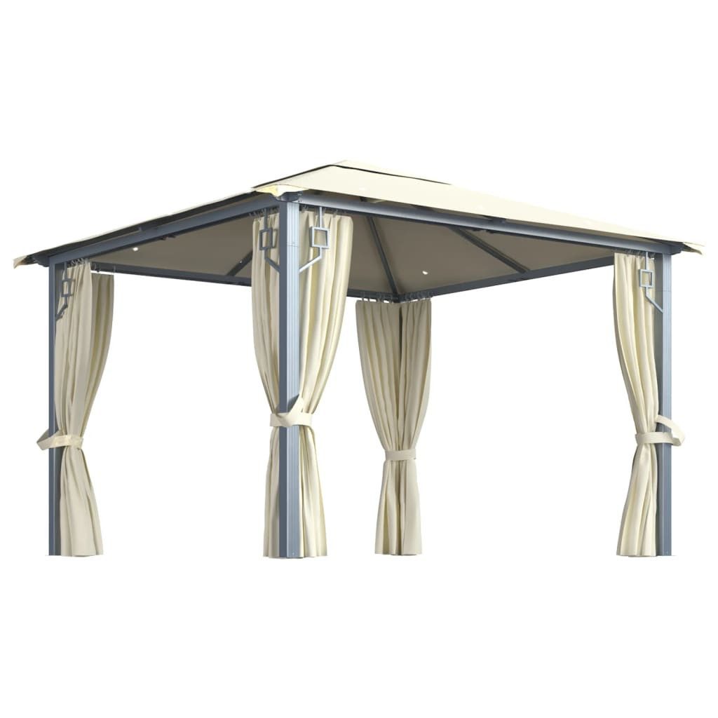 Pavillon Pavillon Gartenzelt mit Vorhängen LED-Lichterkette 300x300 cm Creme A
