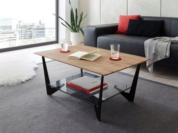 MCA furniture Couchtisch Leon, Eiche Natur geölt, Ablageboden Glas Grau