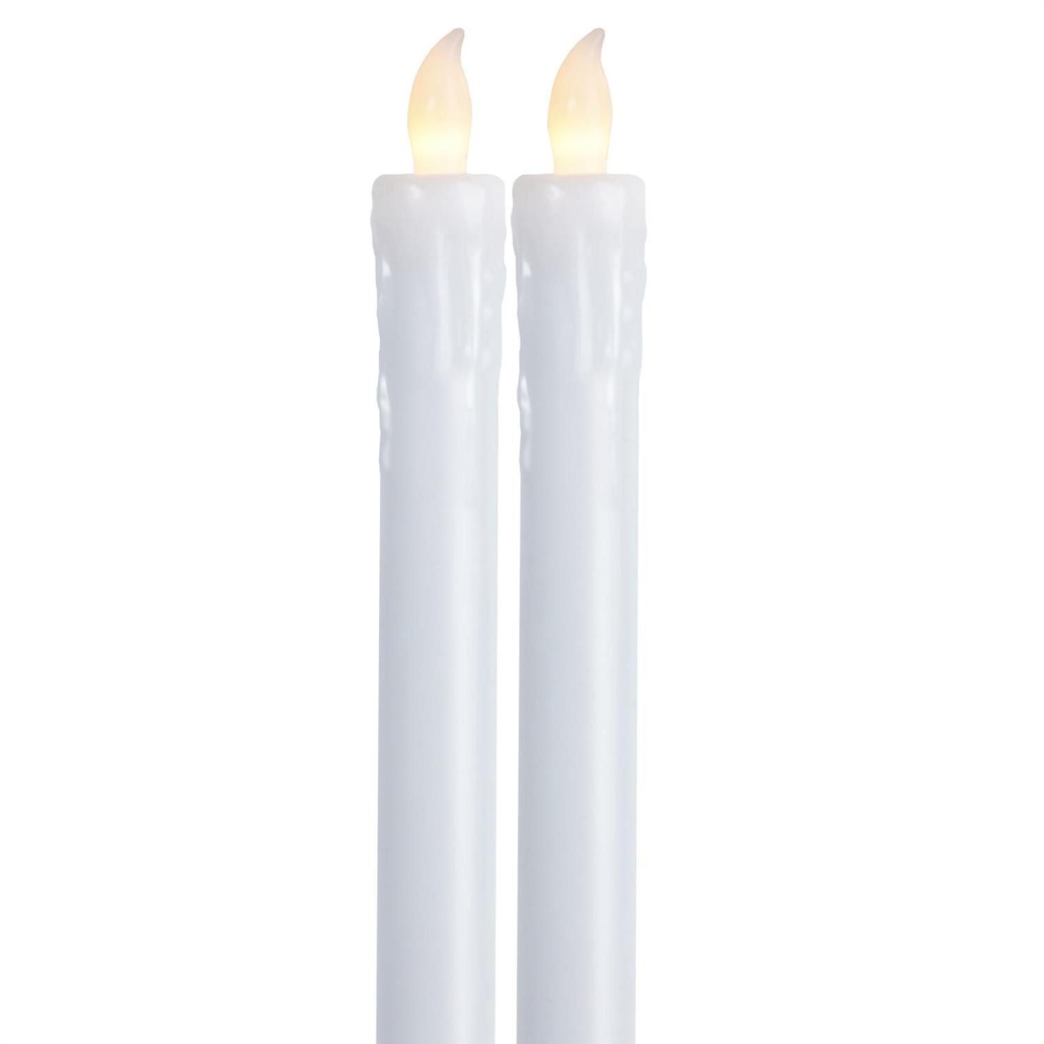 LED-Kerze LED Stabkerzen Echtwachs flackernde Tafelkerzen H: 25cm weiß 2er Set