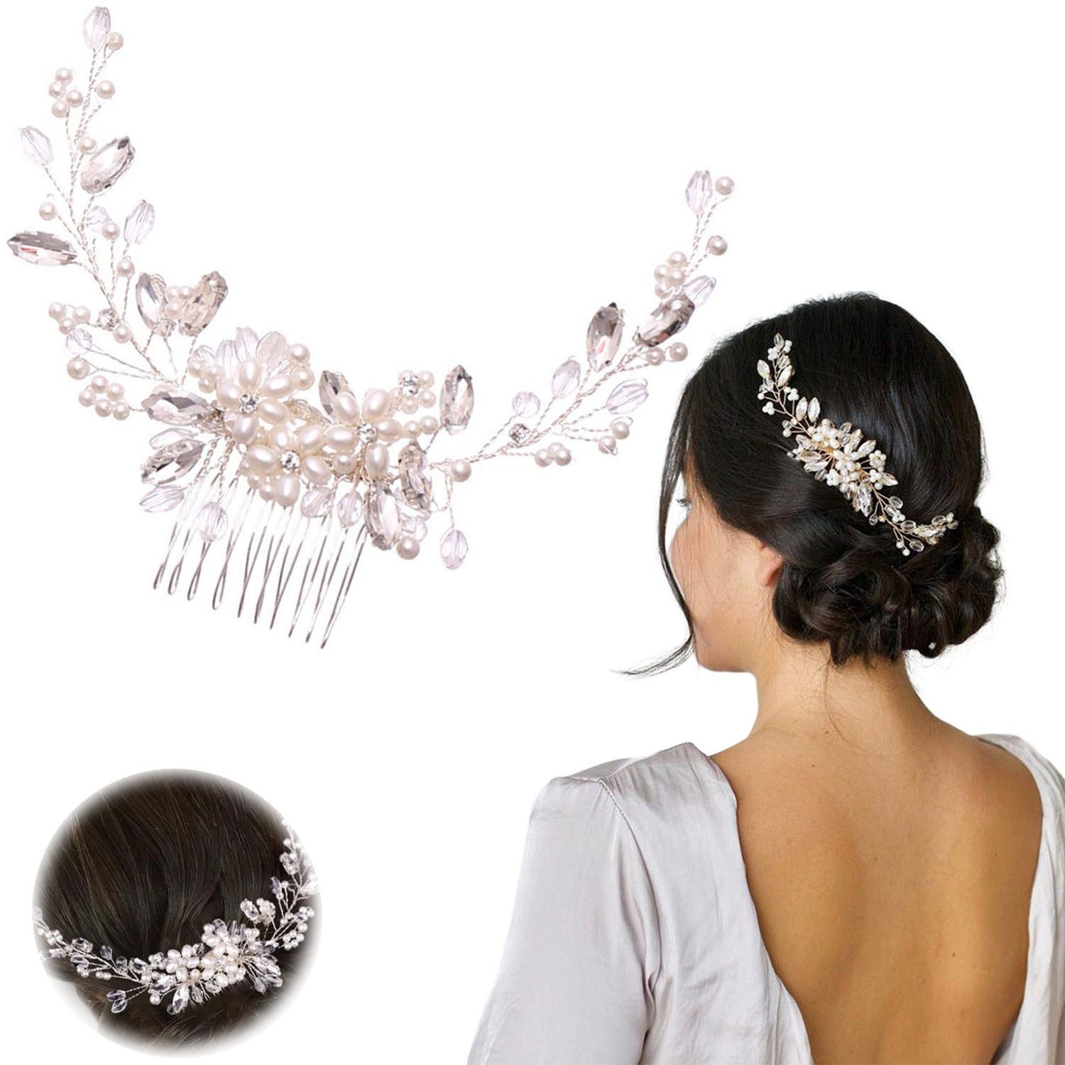 RWEUOQ Diadem Brautkopfschmuck,Hochzeitskamm mit Kristallen, Haar-Accessoires (1-tlg., Seitenkamm Damen Mädchen Haarschmuck, Brautkopfschmuck), Handgefertigte Strass-Haarspangen, funkelnde Kristall-Haarspangen