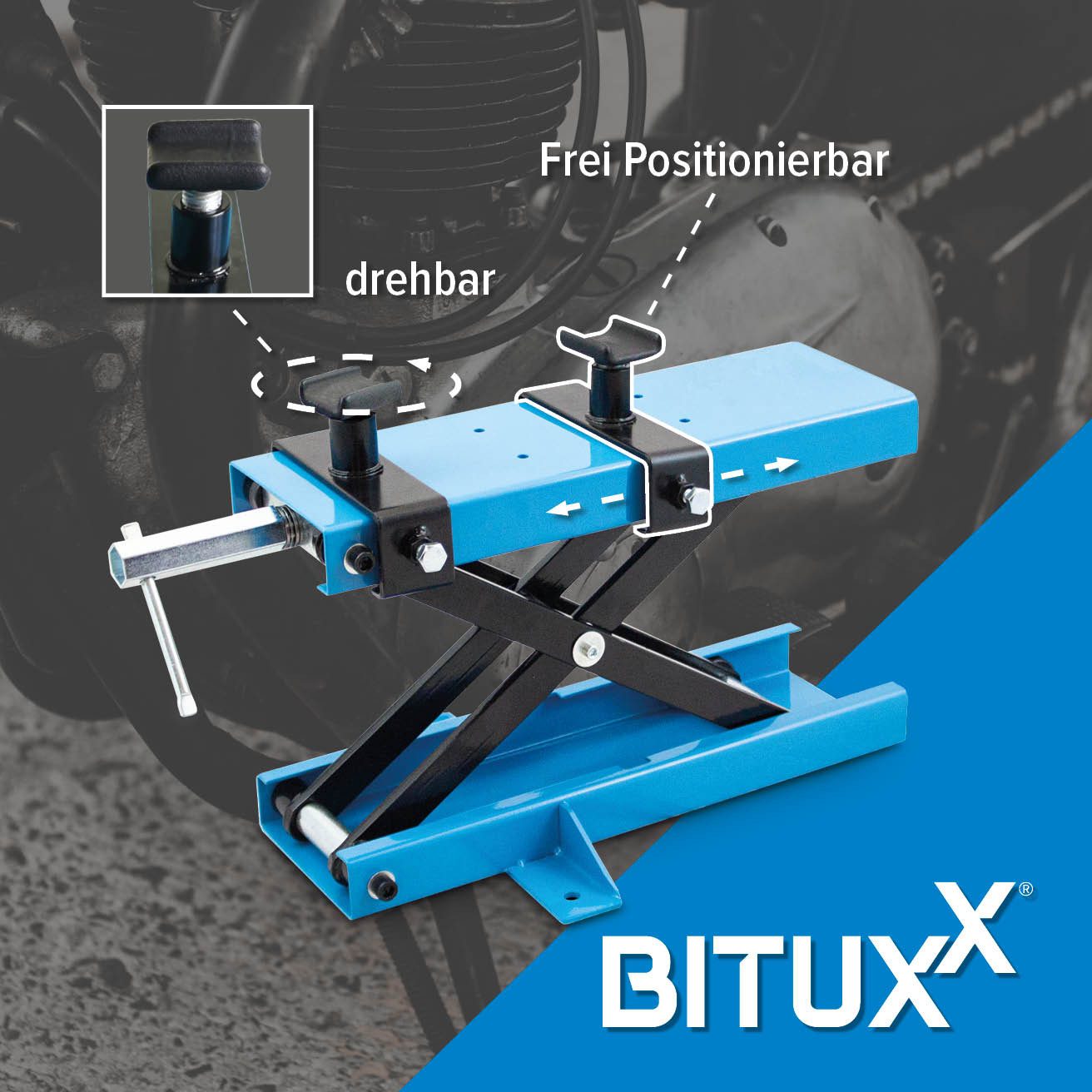 Bituxx Motorradheber höhenverstellbar mit Bodenfixierung Blau/Schwarz, max. Hubhöhe: 40 cm, MS-18956 – Bild 5 von 5