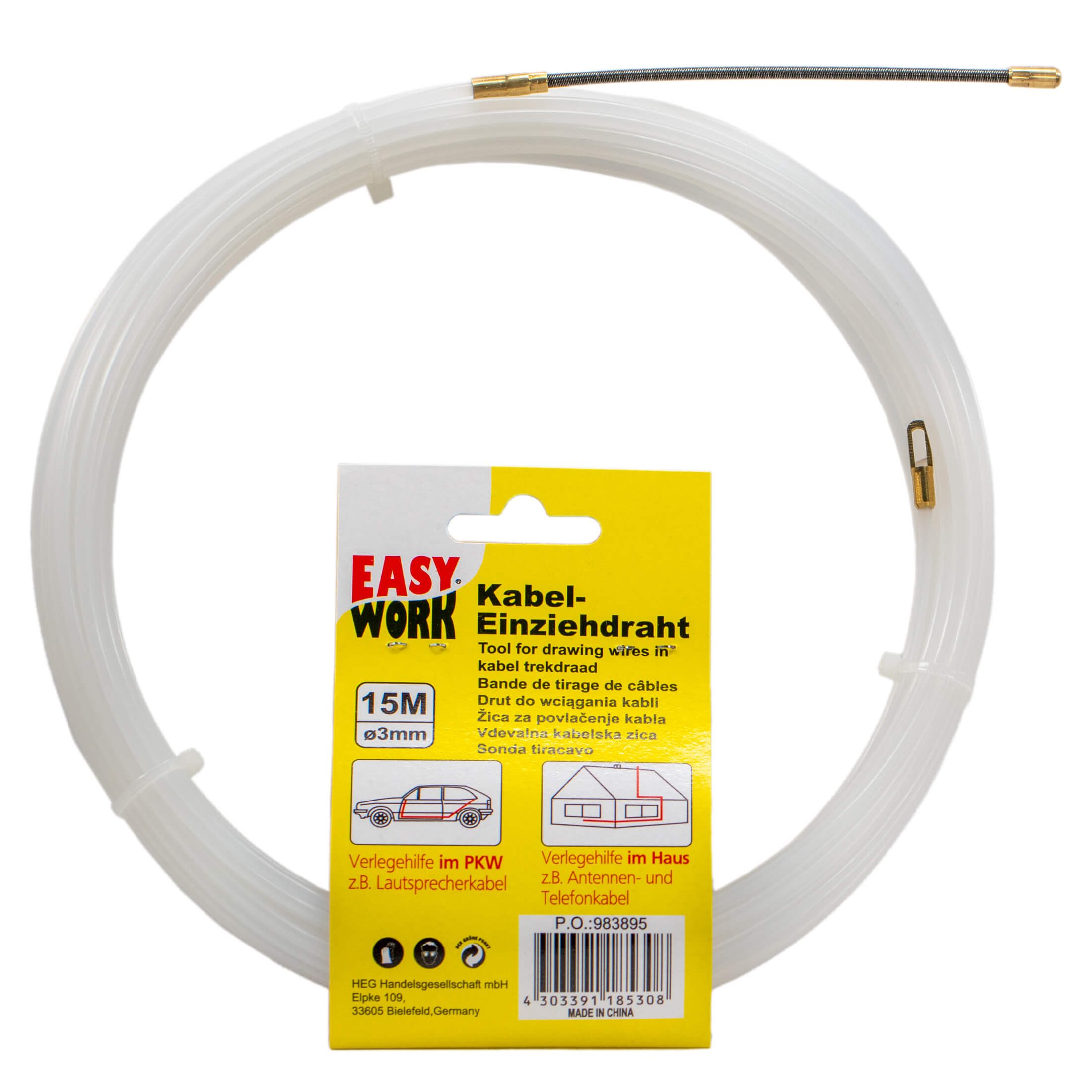 Easy Work Montagewerkzeug Perlon Kabel Einziehdraht Verlegehilfe 15 Meter