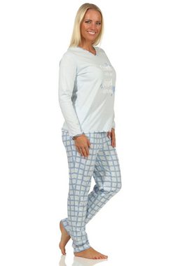 Normann Pyjama Damen Schlafanzug mit karierter Jersey Hose - auch in Übergrößen