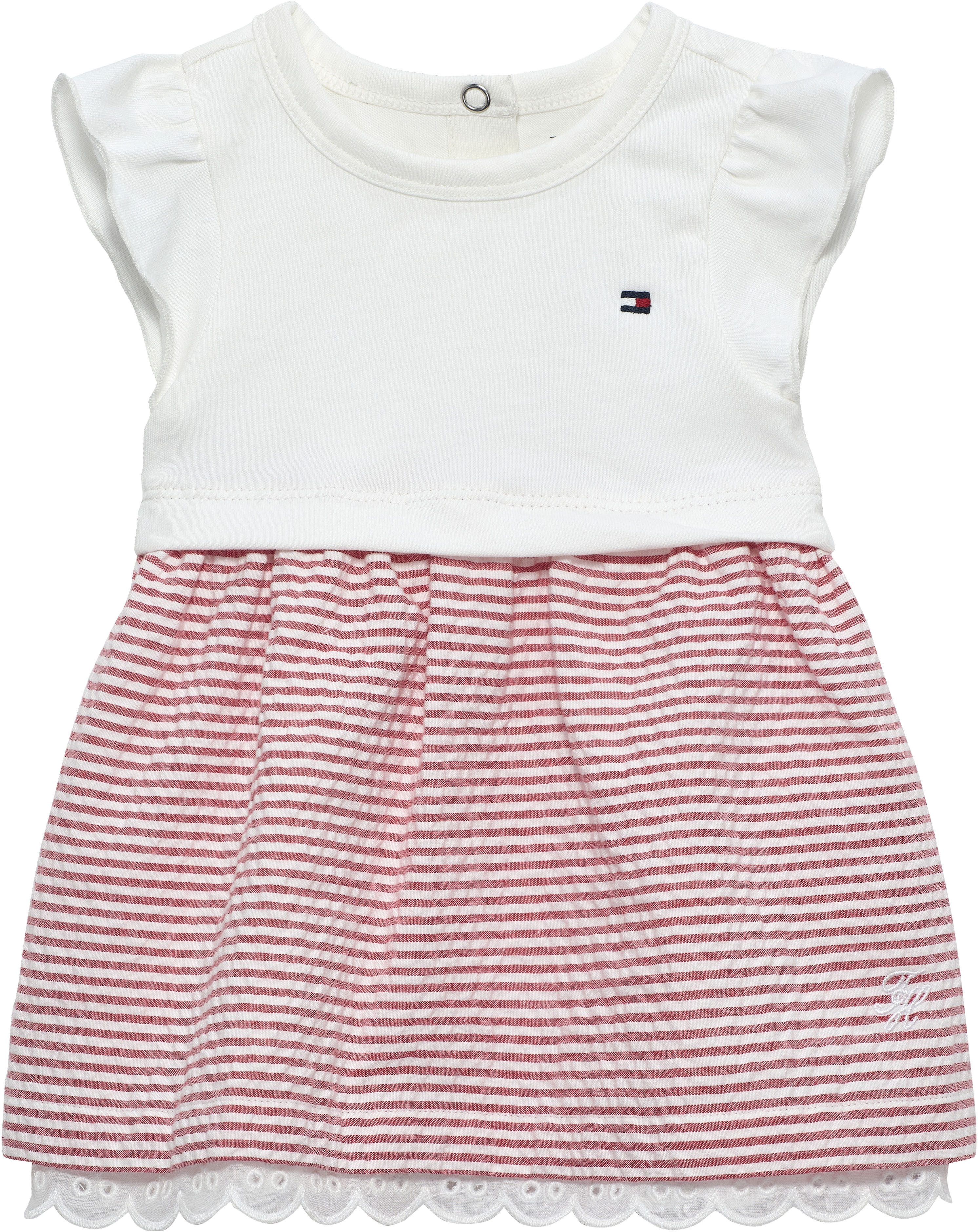 Tommy Hilfiger Jerseykleid SEERSUCKER RED COMBI DRESS S/S für Babys, mit Lochstickerei am Saum, Druckknöpfe