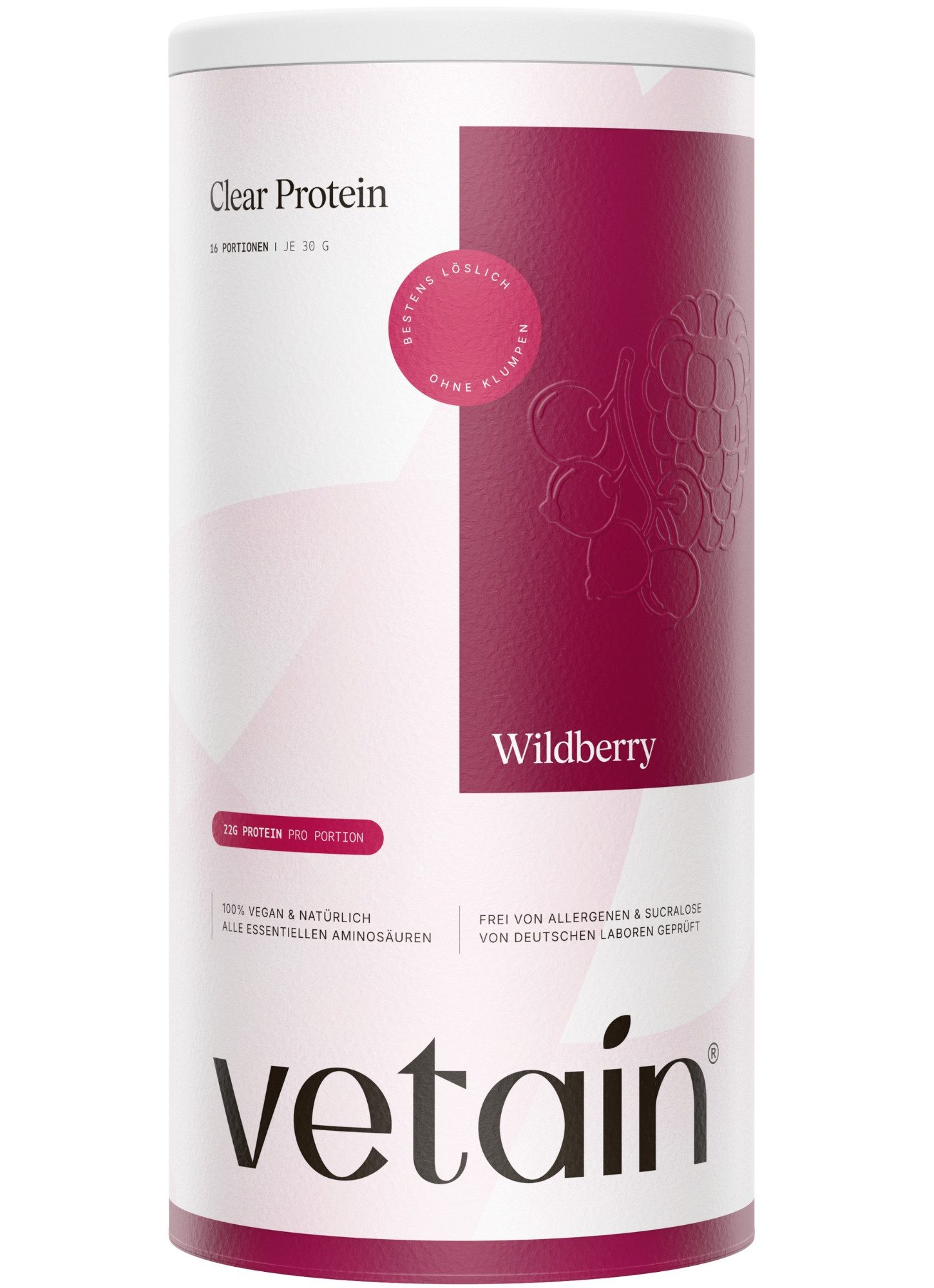 VETAIN Clear Protein Vegan - 22g Protein - ohne Sucralose - Pulver, - 480g à, Cleane Zutatenliste, natürliche Aromen & Fruchtpulver