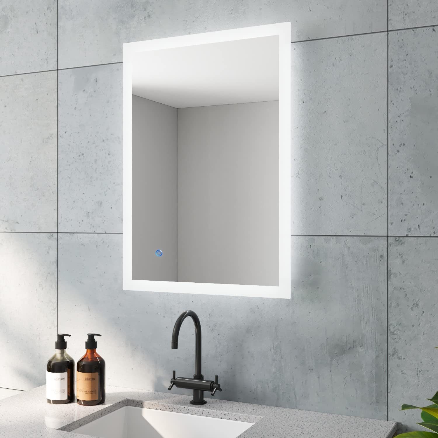aqua batos LED-Lichtspiegel Led Spiegel Bad Badspiegel mit Beleuchtung 60x80  50x70cm, Kaltweiß 6400K, Touch Schalter, Dimmbar, Memory-Funktion, Antifog