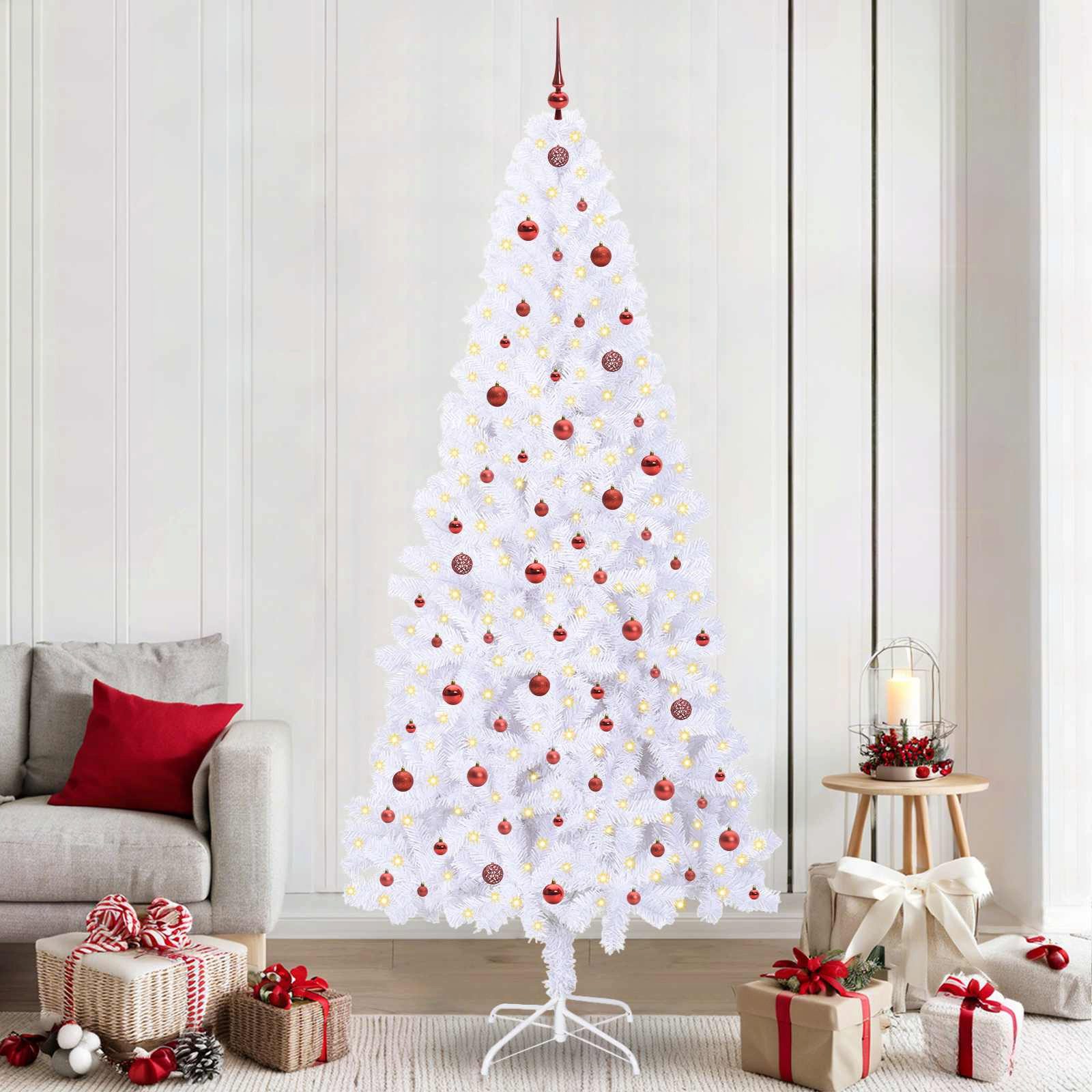 furnicato Künstlicher Weihnachtsbaum Weiß 240 cm mit LED-Lichterkette und