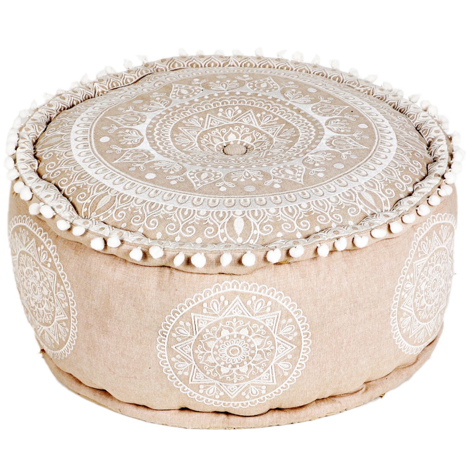Marrakesch Orient & Mediterran Interior Pouf Boho Style Pouf Hocker Deko Donia 50x25cm, Handarbeit