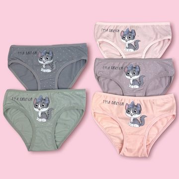 LOREZA Slip 10 Mädchen Kinder Slips Katze Baumwolle Unterhosen Unterwäsche 92-146 (Spar-Packung, 10-St)