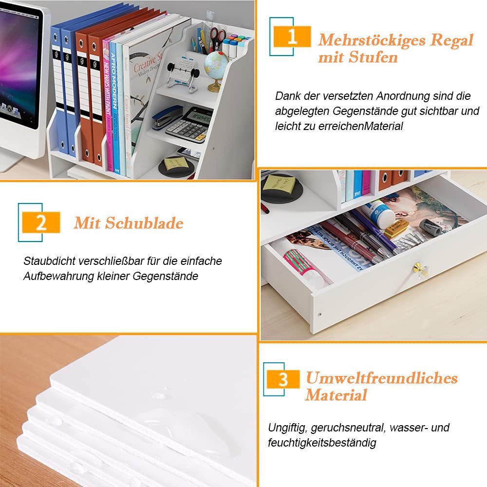 TUWENA Aufbewahrungsdose Schreibtisch Organizer mit Stifthalter & Schublade,Schreibtischaufsatz, Mehrzweck-Dokumentenablage,Aufbewahrungsregal,für Zuhause, Büro, Schul