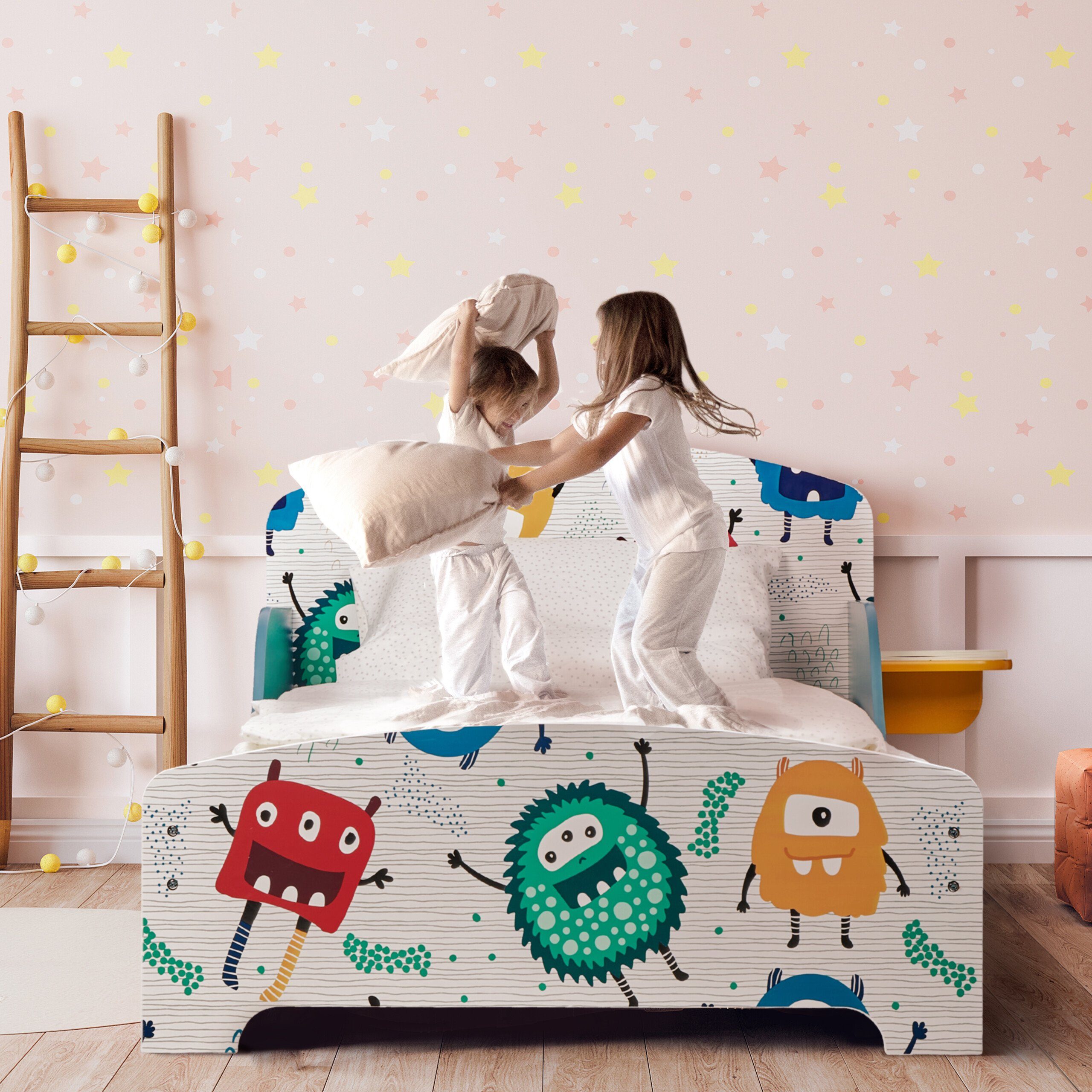 relaxdays children's bed little monsters with storage