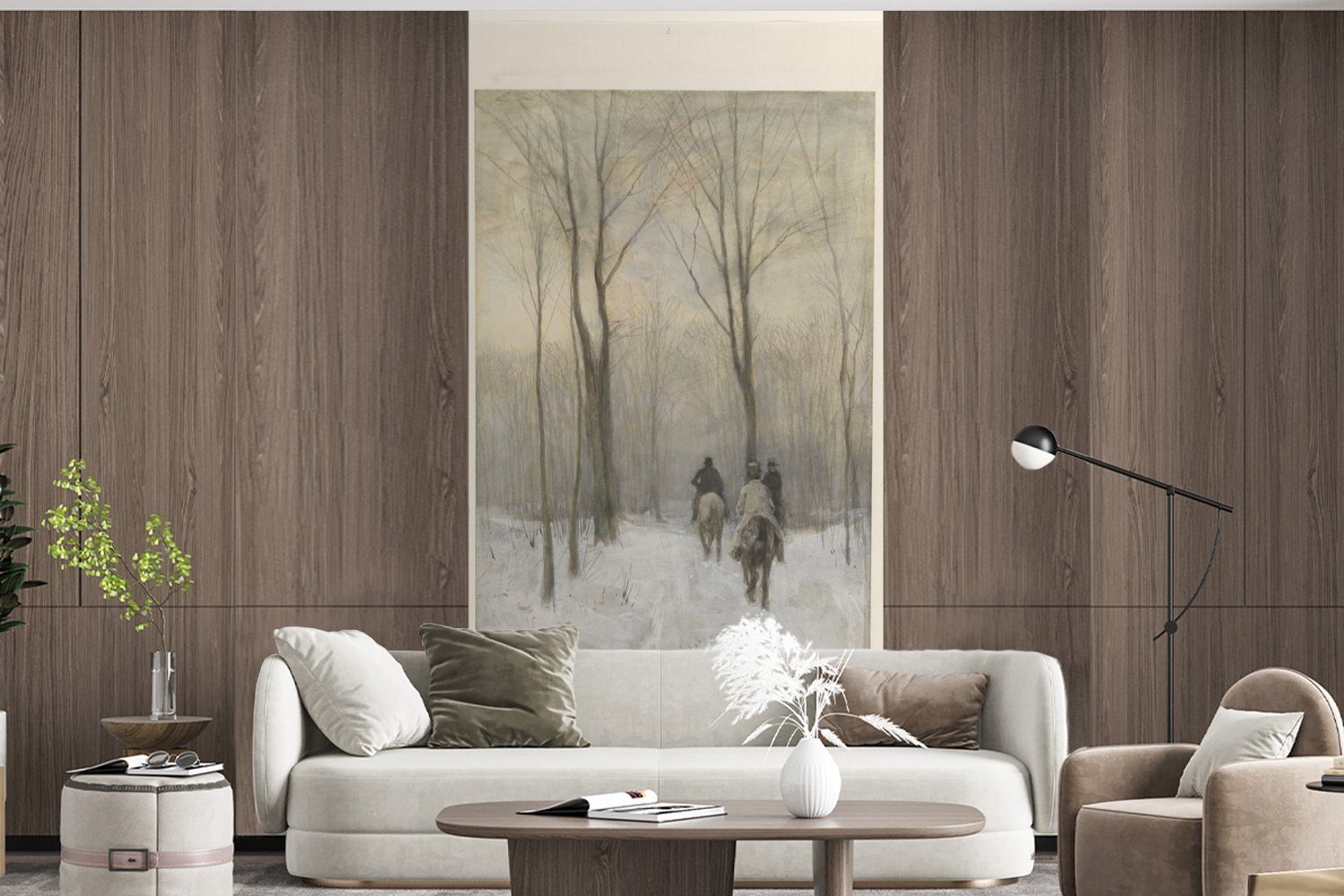 MuchoWow Fototapete Reiter im Bos Vliestapete St), im Gemälde Haagse Matt, für Schlafzimmer Schnee Mauve, bedruckt, von Anton Fototapete (2 Wohnzimmer - Küche