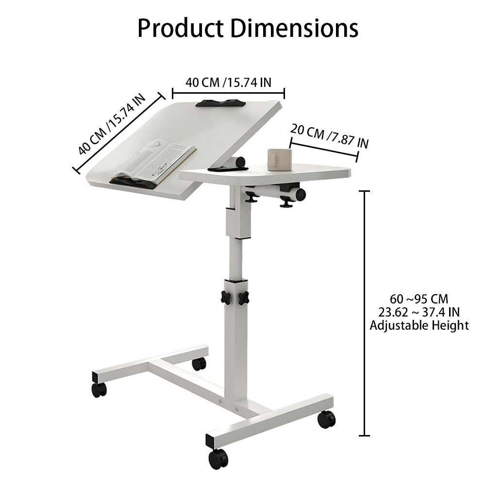 GarveeMore Beistelltisch Höhenverstellbar C-Form Laptoptisch Bett Sofa,mit Rollen, kippbarer Überbetttisch für Couch,Home Office,Krankenhaus