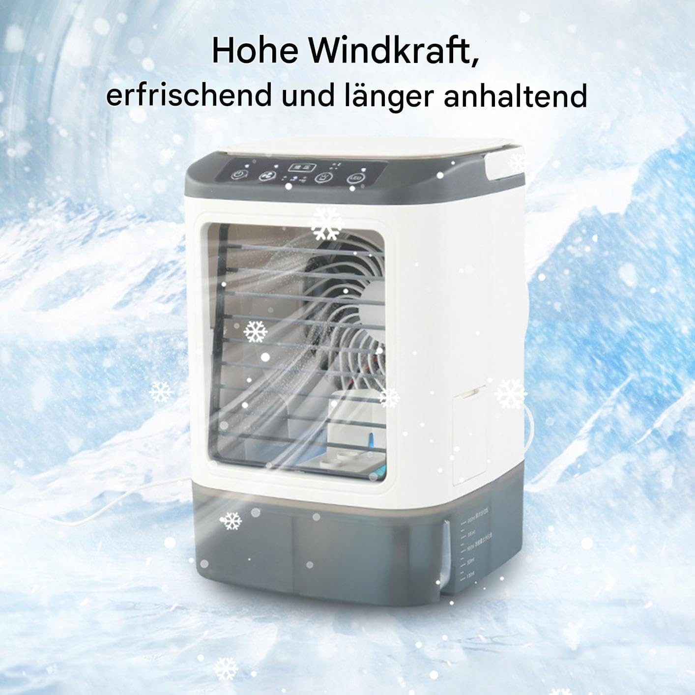 MOPUEA Ventilatorkombigerät 4-in-1 Mini Klimagerät USB Tragbar mit 900ml Tank & 7 Farben Licht, USB Betrieb 900ml Tank leise tragbar 4-in-1 Funktion