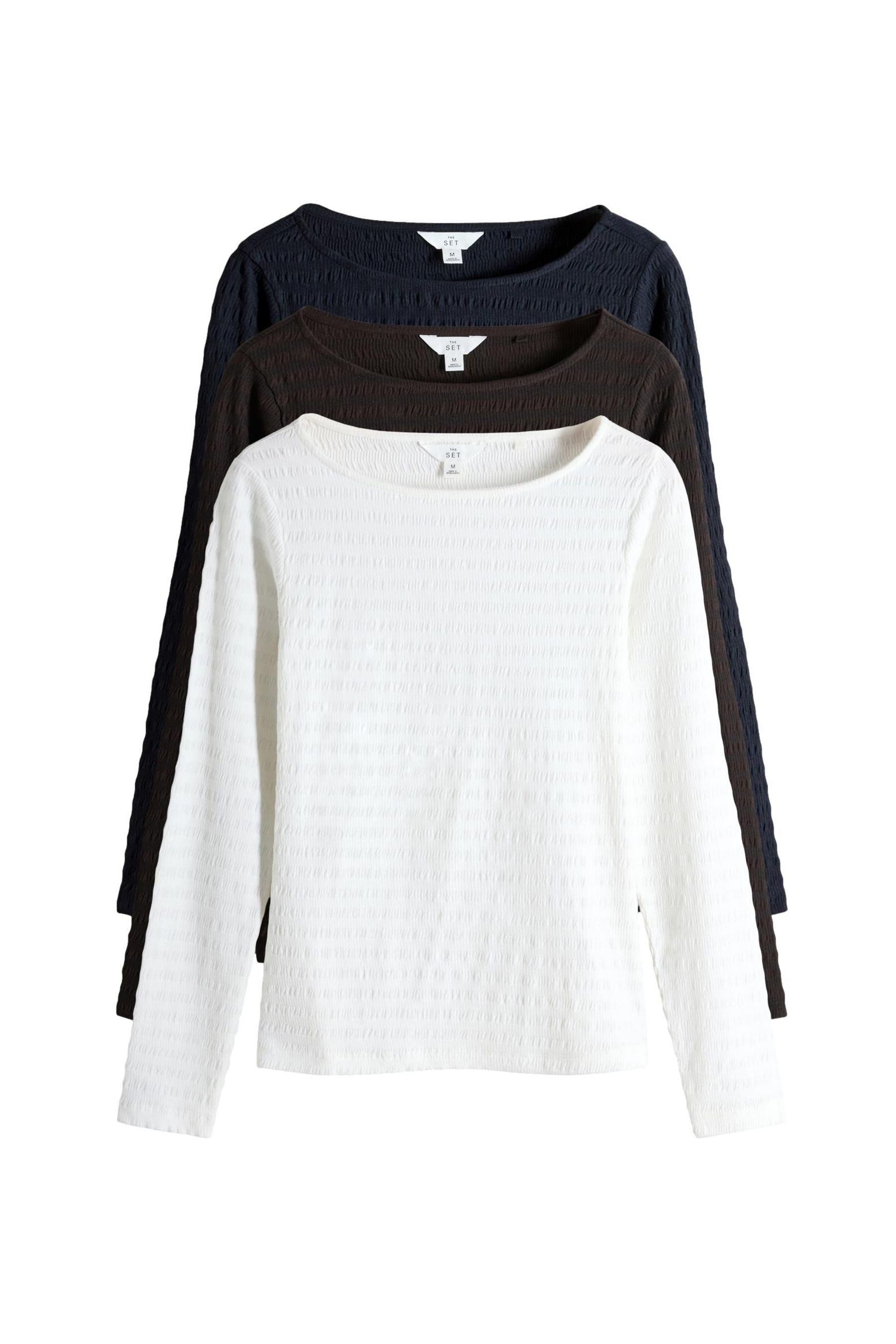 The Set Langarmshirt The Set Strukturierte Langarmshirts, 3er-Pack (3-tlg)