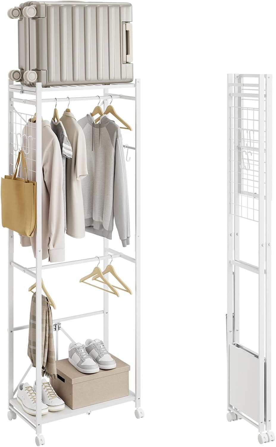 SoBuy Kleiderständer Kleiderständer, (1er Set), Mit Rollen und verstellbarer Stange, ideal für Wohn- und Schlafzimmer