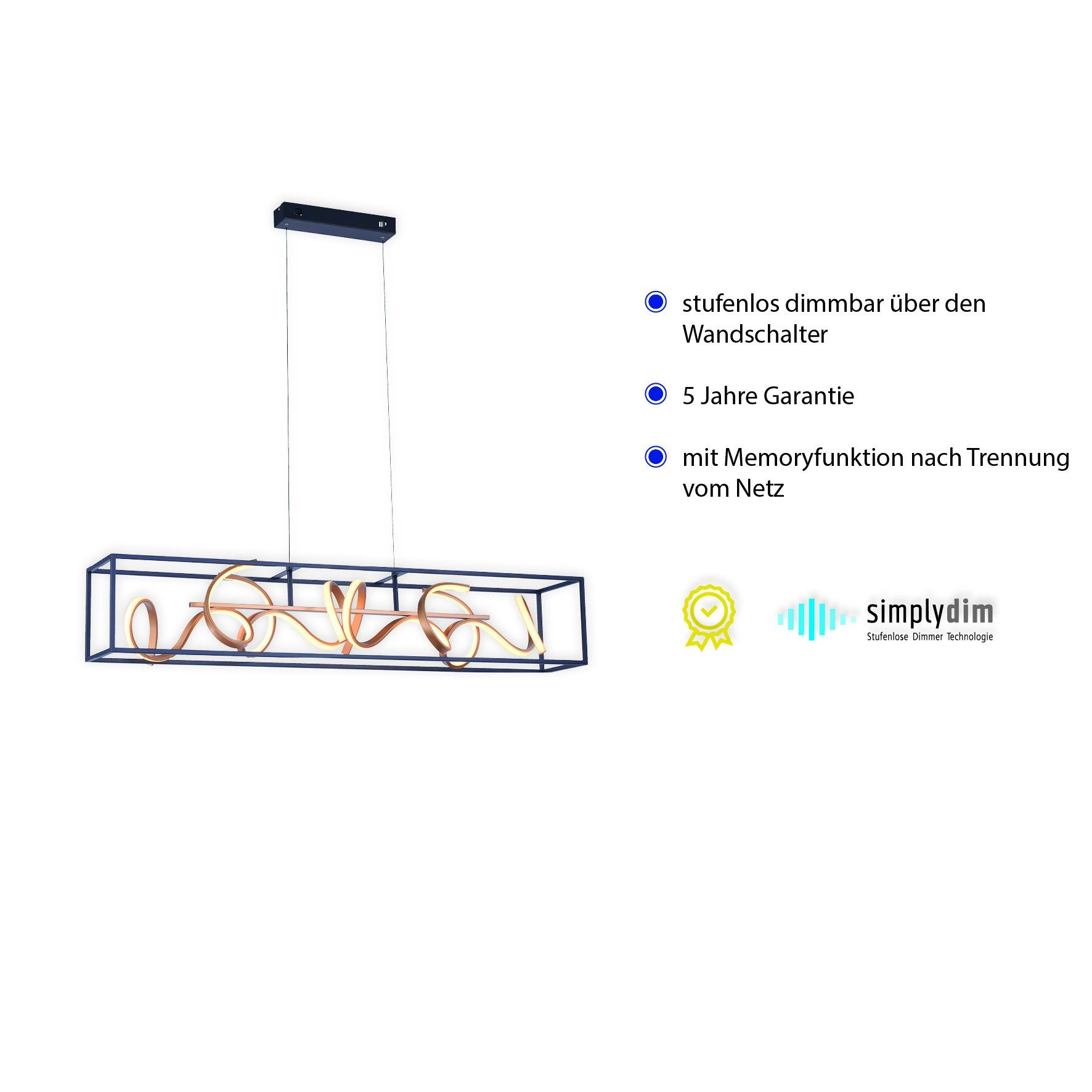 Paul Neuhaus LED Deckenleuchte SELINA, Dimmfunktion, Memory, nach Trennung  vom Netz, LED fest integriert, Warmweiß, LED