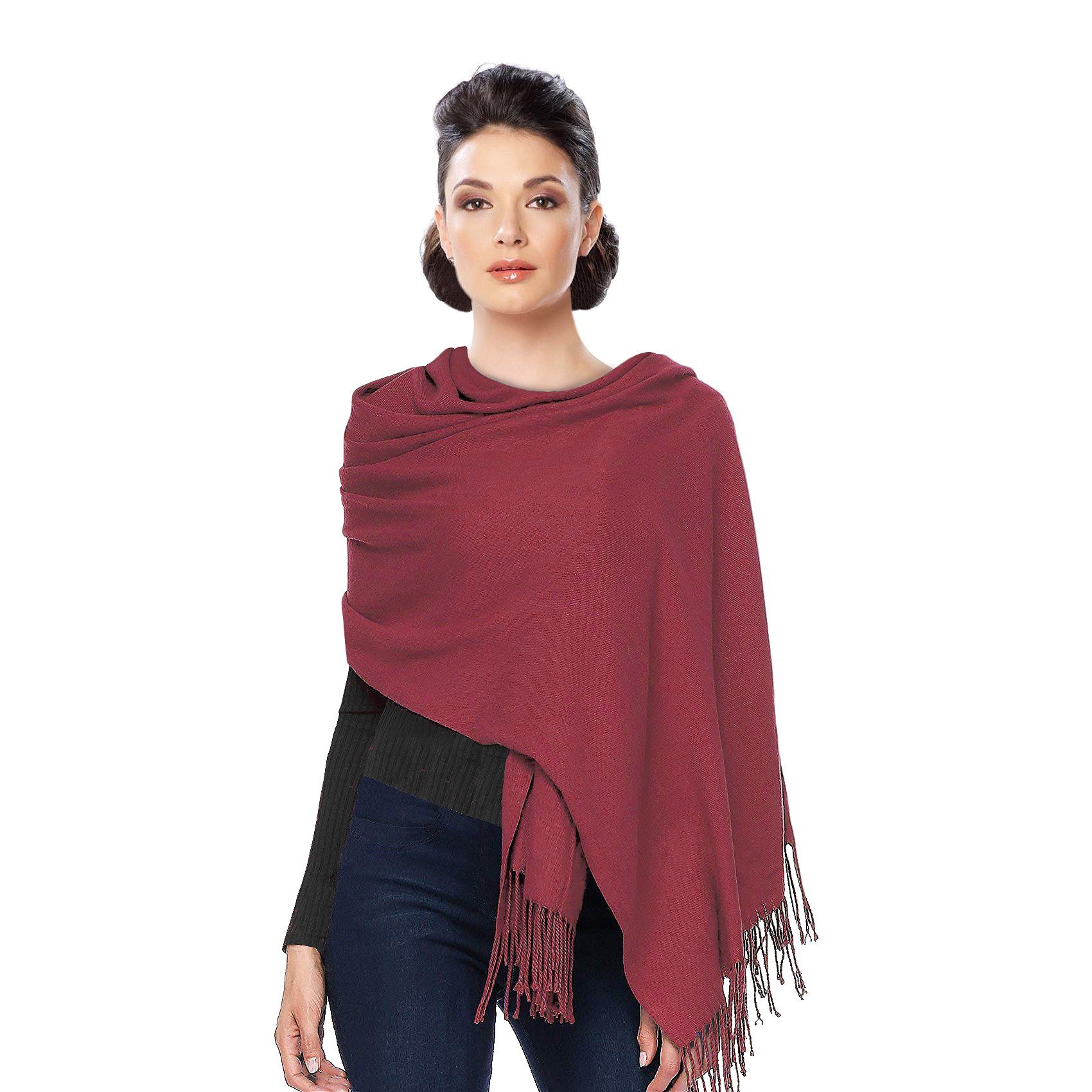 Pashmina Damen Kaschmir Cashmere super Schal Moschen-Bayern und geschmeidig Stola Modeschal Wollschal, Schultertuch weich Bordeauxe