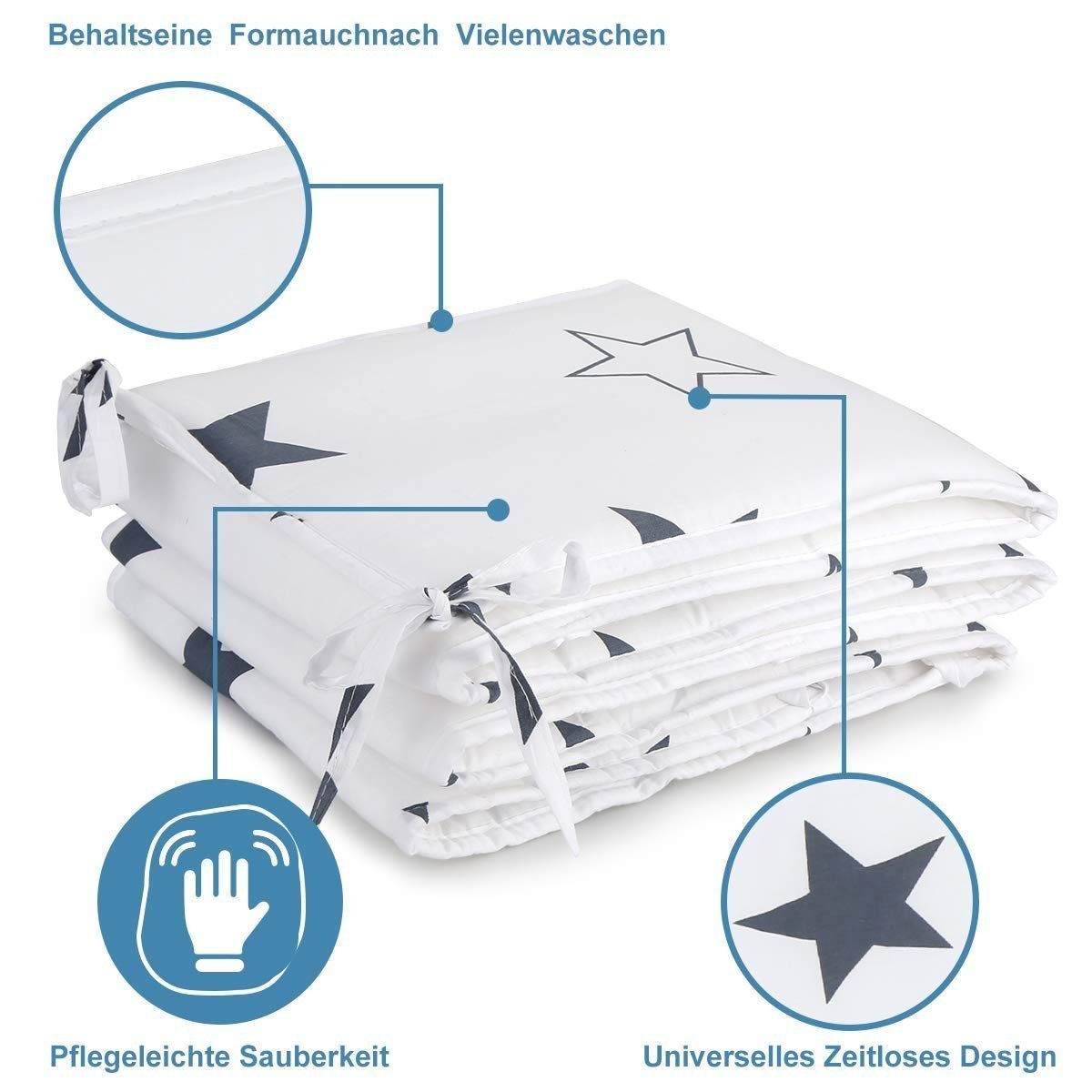 Luchild Bettumrandung, Höhe 28 mm, (Gepolsterte Bettgitterabdeckung, Sicherheitsumrandung für Kleinkinder), weiches, atmungsaktives Nestchen, einfache Montage & maschinenwaschbar