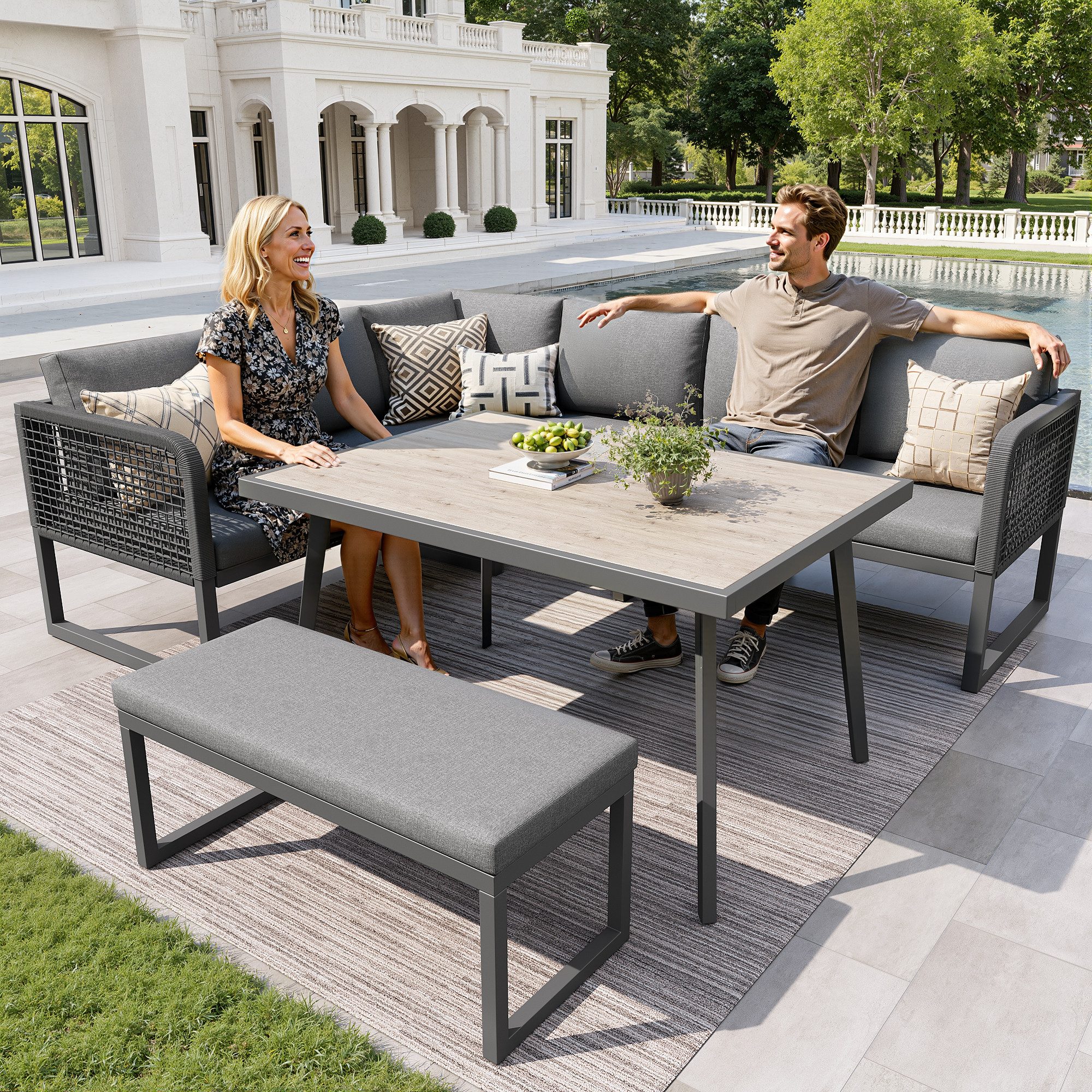 i@home Gartenlounge-Set, (5-tlg., mit Hochwertigen Sitzkissen & Rückenkissen), für 6-8 Personen, PE-Rattan Polstergruppe, Terrassen Sofa Set, Grau