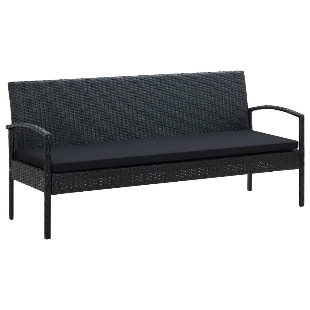 vidaXL Gartenlounge-Set mit Schwarz, (5-tlg) Rattan Auflagen Garten-Lounge-Set 5-tlg. Poly