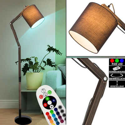 etc-shop LED Stehlampe, RGB LED Steh Leuchte Flur Holz Gelenk Decken Fluter Textil Schirm